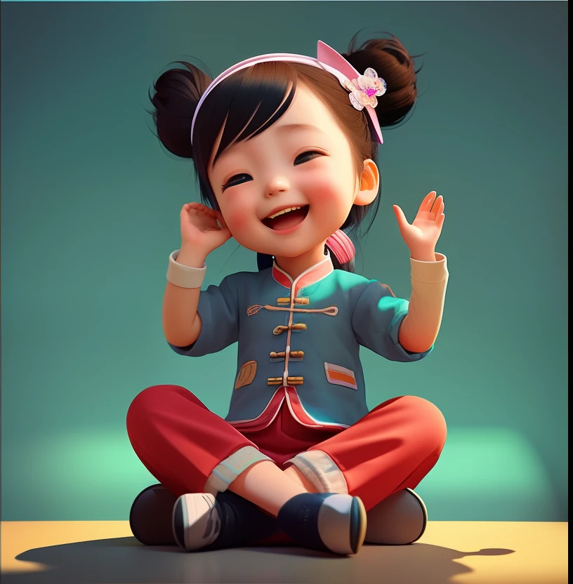 Scene of a looking at the table, Digital cartoon art, granddaughter, Cartoon numbers, high quality portraits, Digital animated illustration, Lofi portrait, Inspired by Kim Chung Hee, 3d rendering senior artist, Inspired by Yao Tingmei, elegant digital art, Inspired by Ma Yuanyu,leaning toward realism,Spring Festival style,laughing out loud,Positive top light,soft light