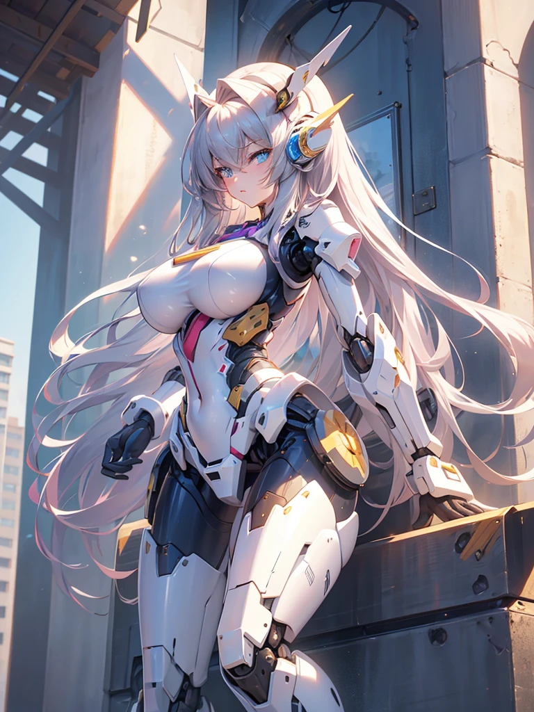 ((master piece,best quality)),large mechanical robot structure,1 girl,a mecha girl,thin long hair,delicate features,huge tit,open chest,,long legs,fine pubic hair,
