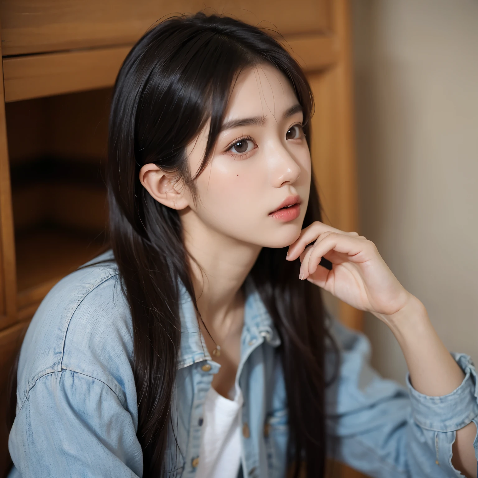 ulzzang girl, portrait, random age 18-30, random fashion, random cloths colors, random environments, random time, random indoors, nonmakeup, random hairstyles, random pose, detail skin, detail hair, perfect face, perfect body,