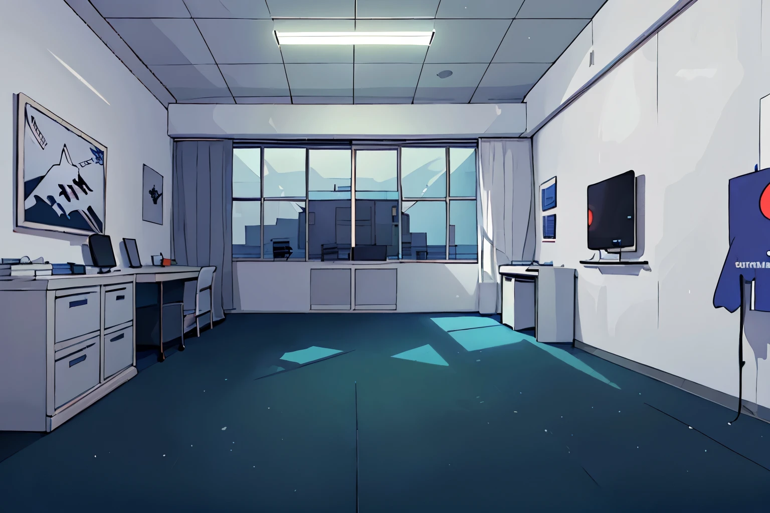 corridor，eye level，Cartoon，，Simple，stickfigure，Cyberwind