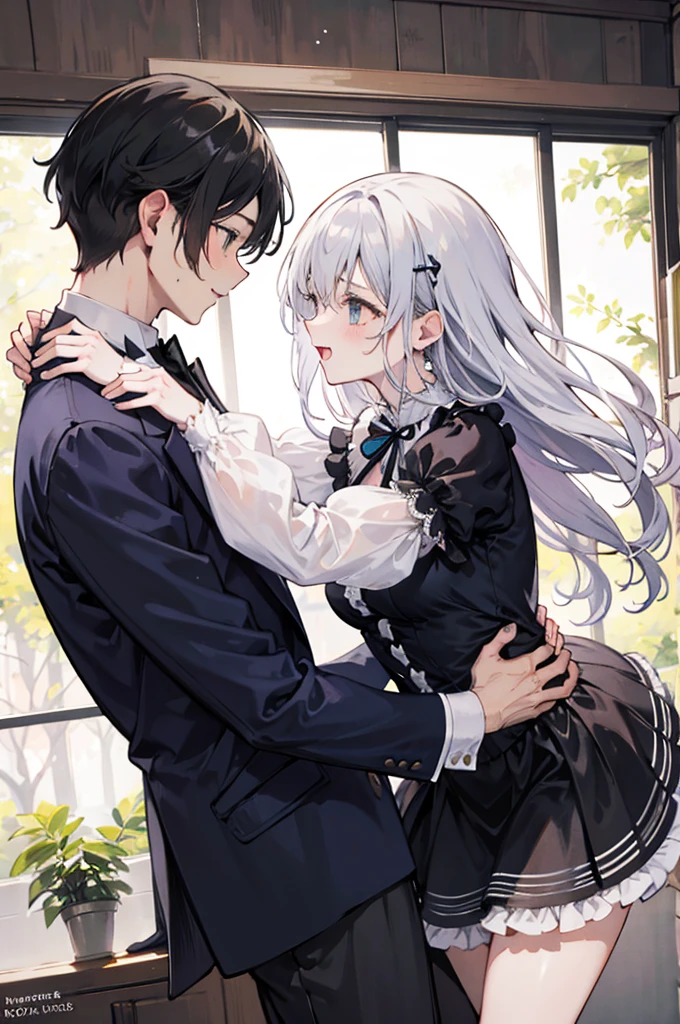 NSFW,masterpiece,Highest quality,High resolution,Very detailed,white\(no game No life\),Long Hair,Multicolored Hair,Hair between the eyes,Gradient Hair,Yellow Eyes,Small breasts,(Gothic Lolita),See-through,Bare shoulders,hair band,flower,slave,Embarrassed,blush,Luxurious mansion,Party Venue,noble,(Middle-aged men),Lead,Being sexually harassed,Being molested,Body touch,From the side