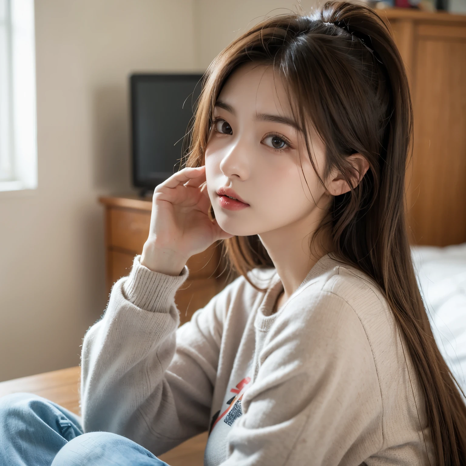 ulzzang girl, portrait, random age 18-30, random fashion, random cloths colors, random environments, random time, random indoors, nonmakeup, random hairstyles, random pose, detail skin, detail hair, perfect face, perfect body,