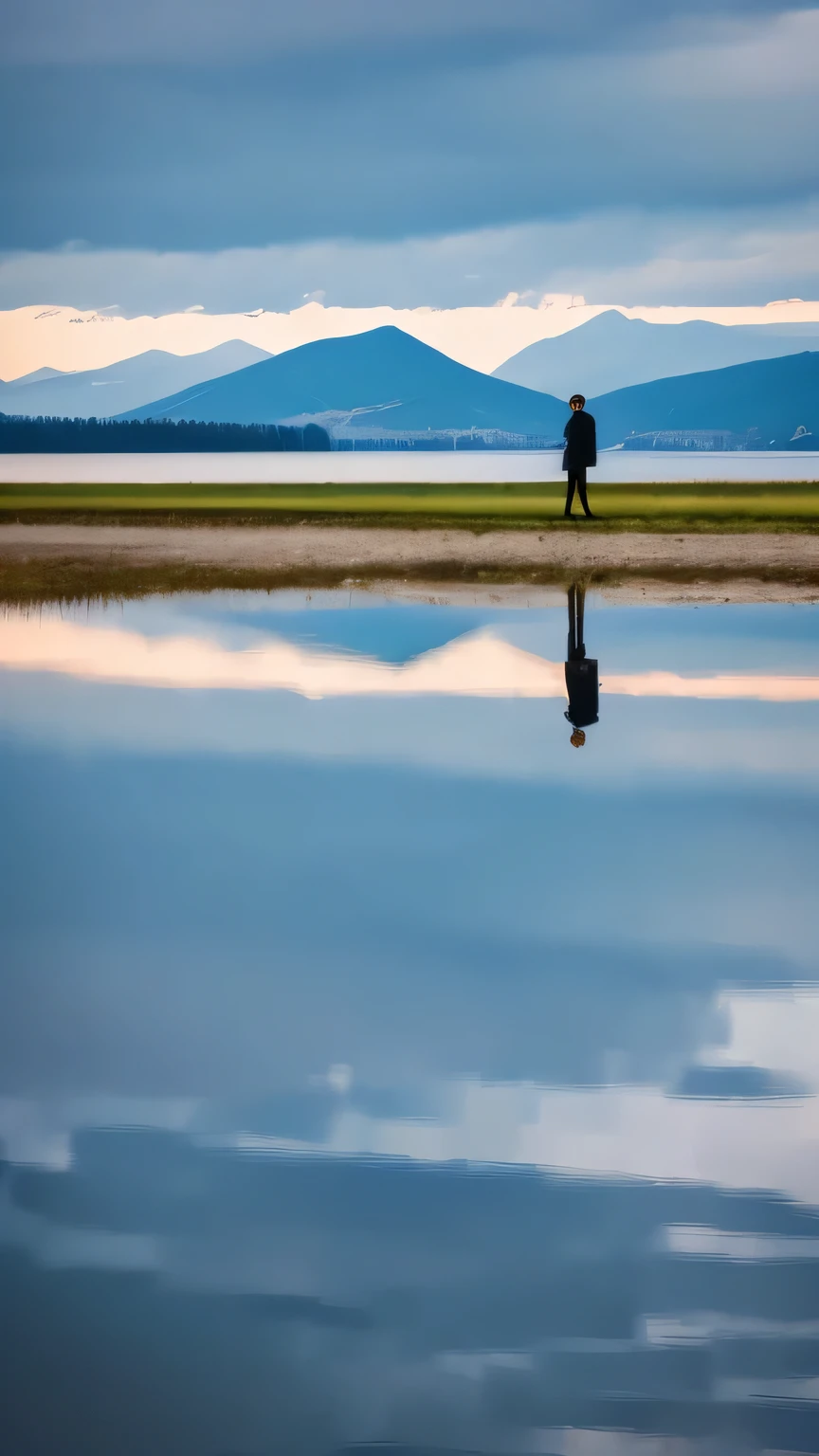 seeing one'reflection in the lake, Man1