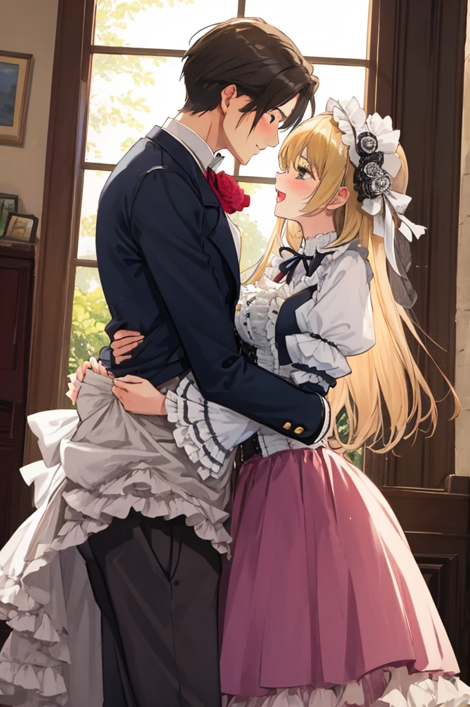 a father （he had been brainwashing by his second son,crossdressing,Sex with his second son every day, wear sexy Wedding lingerie,bride of his second son,have one's first night,,swear live as the wife of his second son for life) ,an empty abandoned church,in front of the confessional table
