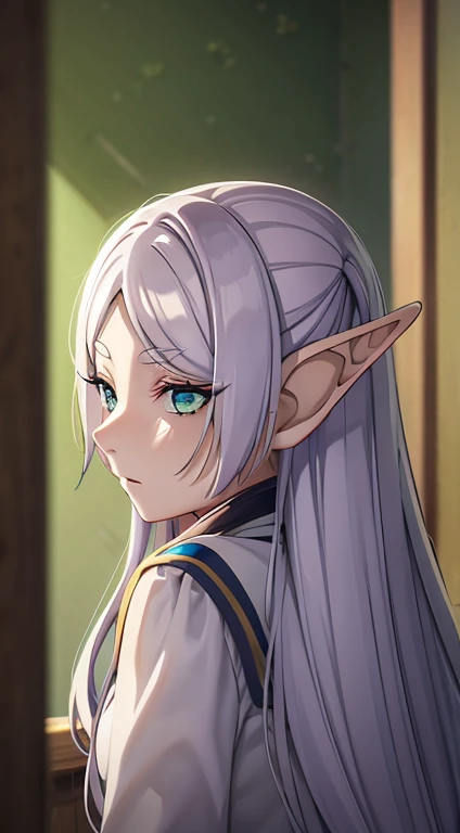 dazed、elf、silver hair、green eyes