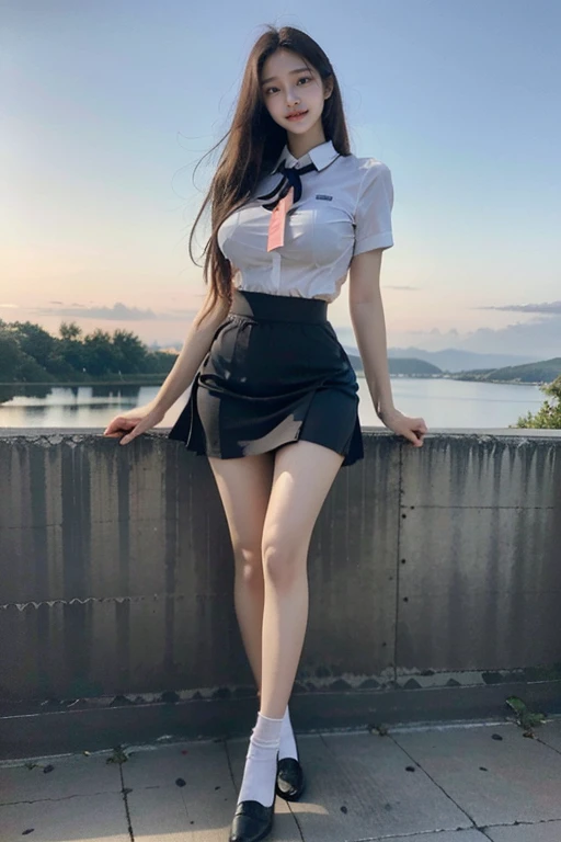 high resolution, quality、Super detailed、masterpiece、actual、Photos are real、realistic schoolgirl、Very detailed cute girl、(Wear surreal costumes)、 high school teenage girl、((look up_down,))、Wearing a small school uniform、Pull up the skirt with both hands(skirt lift:1.6)、White)、red blush、smiling and looking into the camera、 Huge big breasts，Beautiful supermodels、stand up、Showing thighs!White，leather shoes，in the corner of the room，A well-behaved and obedient sister，Can&#39;t refuse，full body view