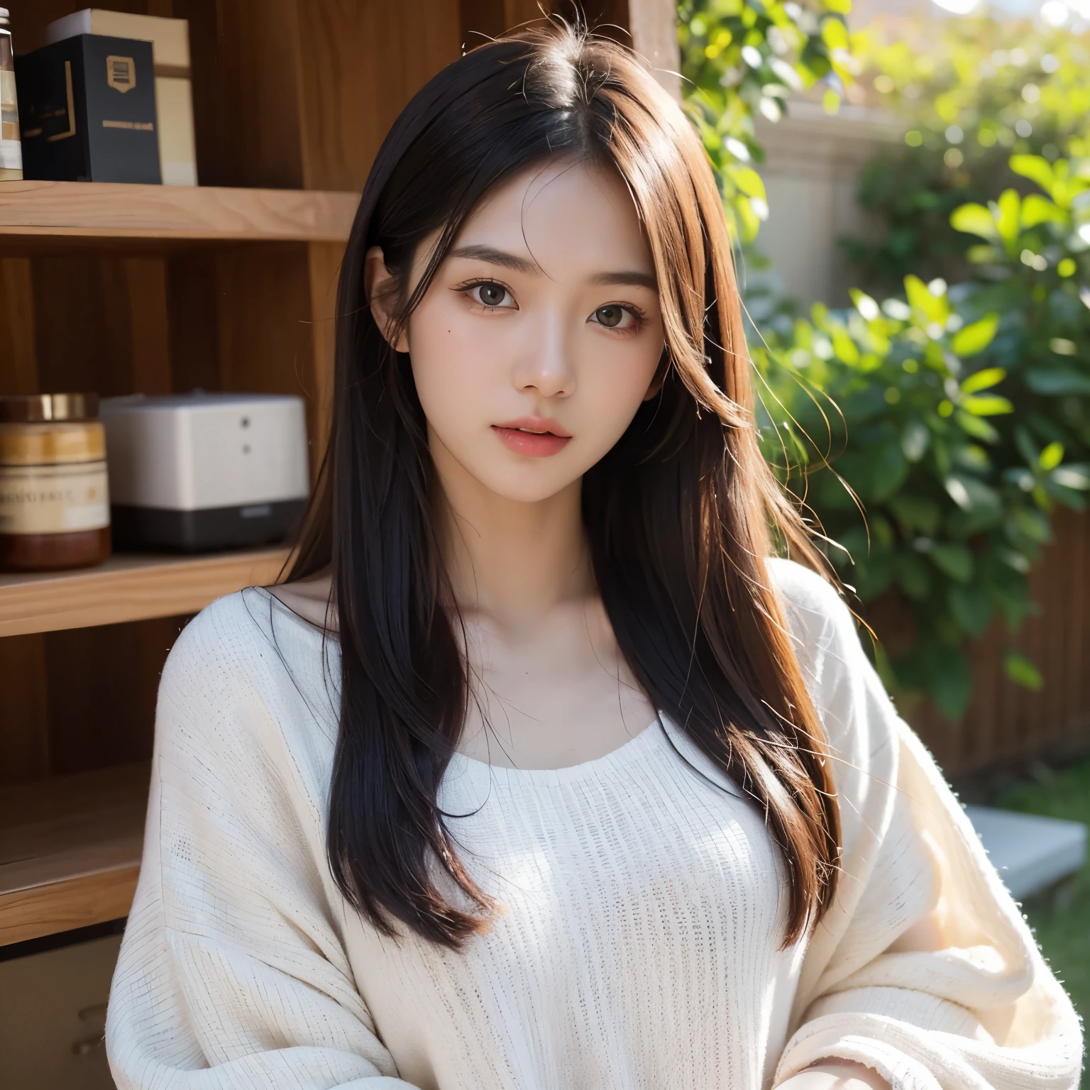 Generate a stunning portrait of an ulzzang girl, aged between 18-30. Explore a diverse range of fashion styles and clothing colors, set in various environments and times, both indoors and outdoors. Emphasize a natural look with no makeup, showcasing a variety of hairstyles. Pay meticulous attention to detail, capturing the beauty of her skin and hair, while ensuring a perfect face and body composition