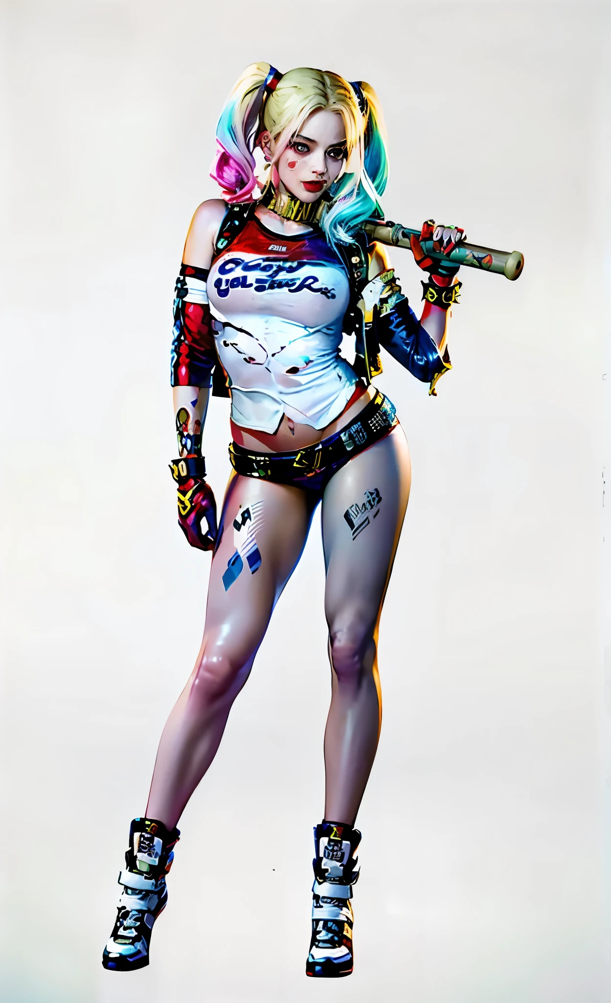 woman carrying baseball bat, baseball bat on shoulder，Harley Quinn,a woman in costume，Back to camera，Close-up shot of back, Concept art by Juan O&#39;Gorman, CG trends, under art, 《king of warriors》figure, fighting game characters, Headquarters rendering, As a Tekken character, Kami, Harley Quinn Station, chun - li, Chun-li, chun li, Charming Jill Valentine， (best quality, 4K, 8K, high resolution, masterpiece:1.2),Super detailed, (actual, realistically, realistically:1.37), concept artist style, (realistically:1.2), (endless reality), (masterpiece:1.2), (best quality), (Ultra-detailed), (8K, 4K, complicated),, alone,