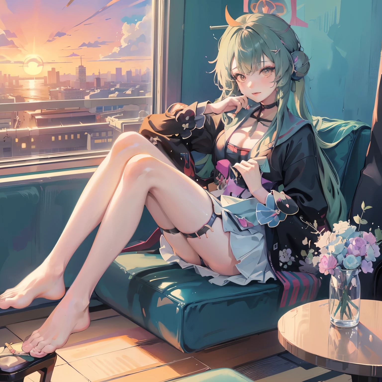 Anime girl sitting on the train looking out the window, Beautiful anime portrait, Lofi portrait at a window, beautiful anime girl, Lofi portrait, lofi girl, Portrait anime girl, guweiz style artwork, high quality portraits, with sunset, Attractive anime girl, cute anime girl, Realistic cute girl painting, anime style. 8k
