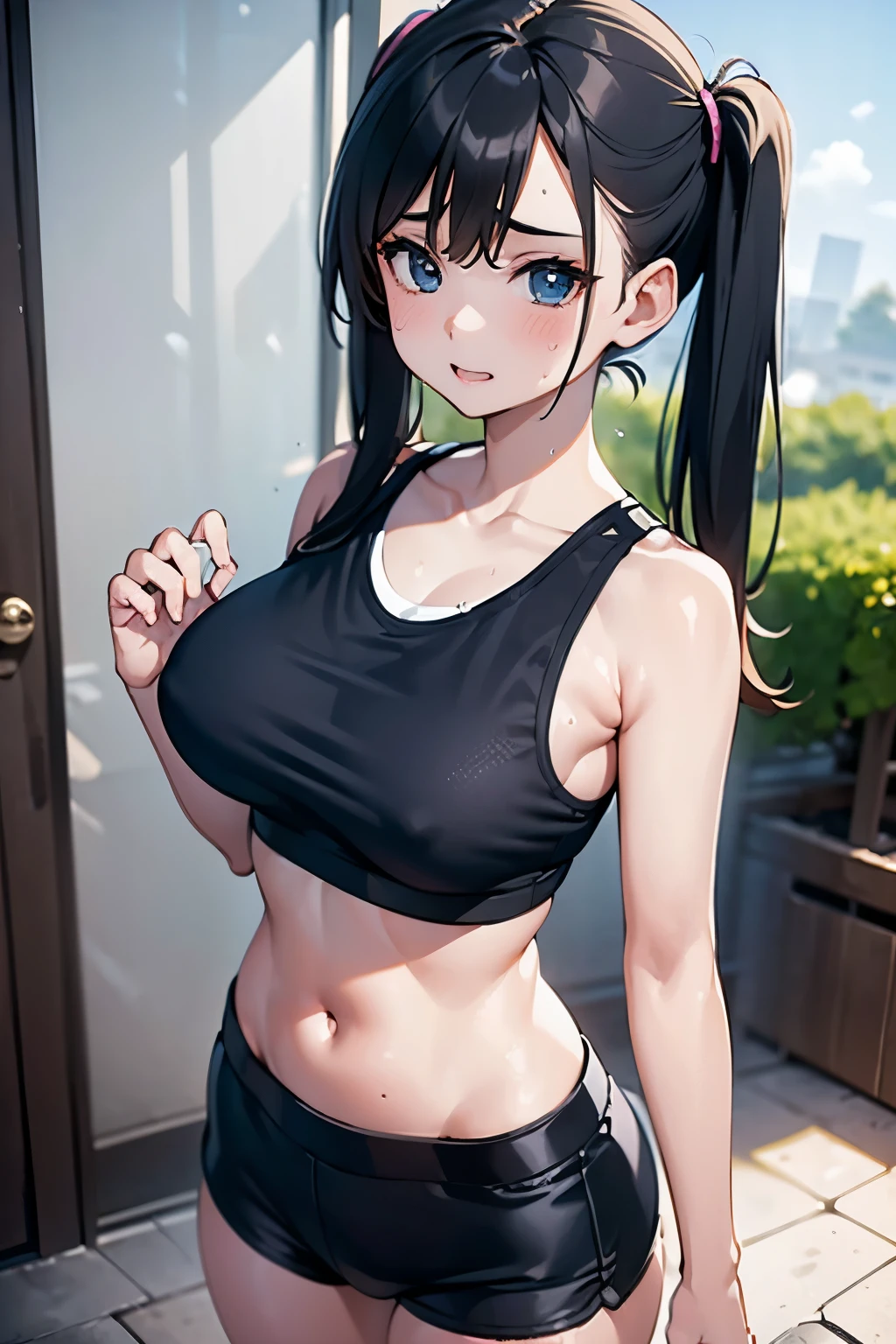 Girl with big,black sports bra,My body is soaked with sweat