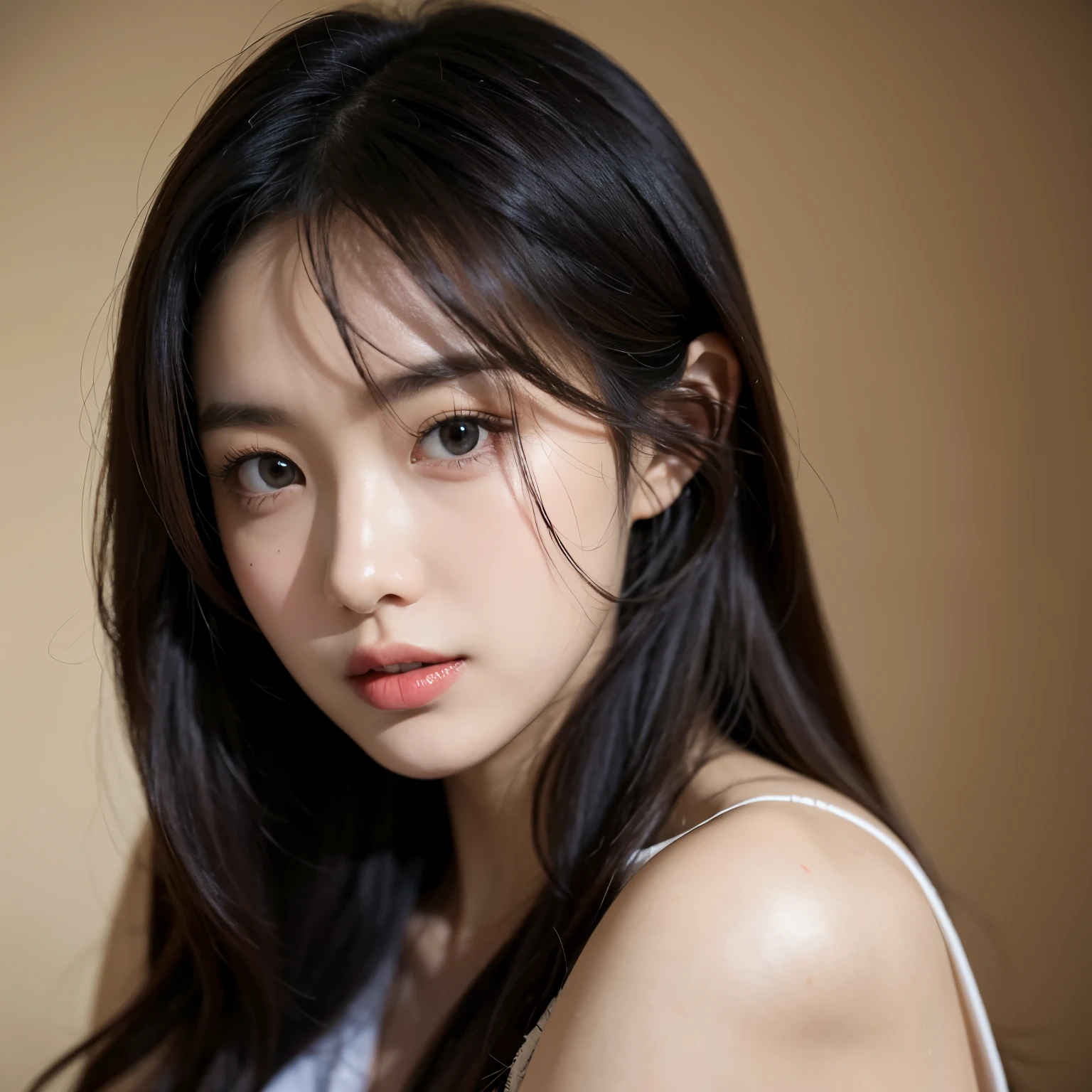 ulzzang girl photo, aged 35, Emphasize a natural look with no makeup, detail skin, detail hair, detail cloths,