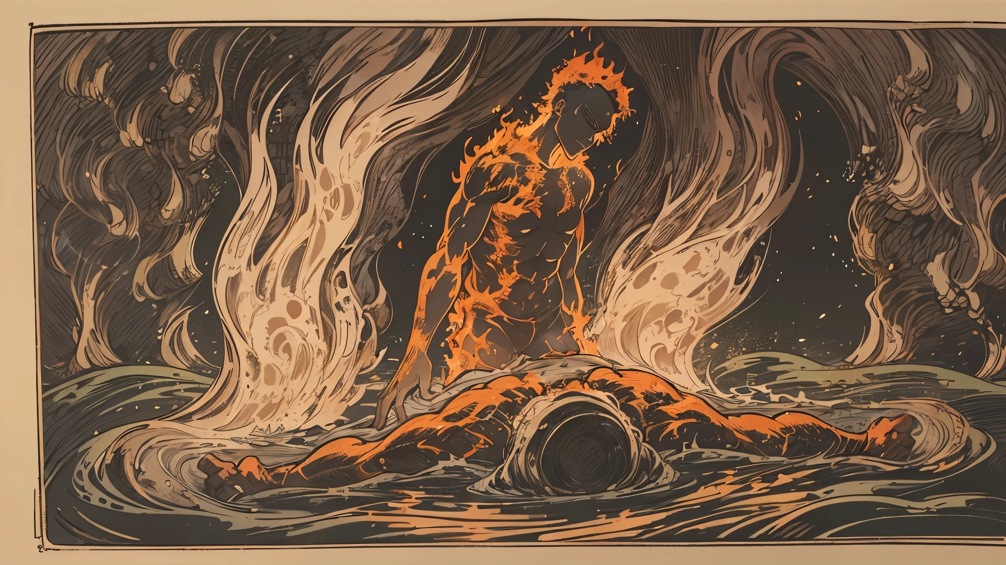 man is engulfed in flames, suffering in agony, being burned alive