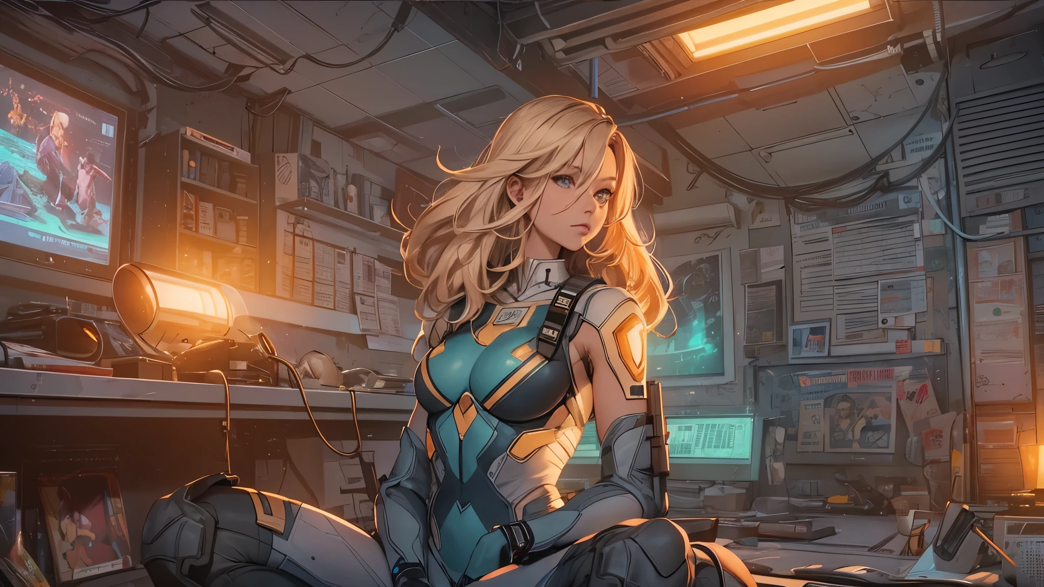 a person sitting on a floor, a comic book panel by João Artur da Silva, tumblr, underground comix, reed richards, exploitable image, invisible woman, as illustrated in top cow comics, black canary, in style of heavy metal comic, the thing alien assimilation, metabaron, from the thing, This RAW masterpiece showcases an ultra-high resolution, photorealistic full-body portrait, illuminated by the warm glow of sunlight. The scene is rendered in the captivating style of mecha sci-fi anime, boasting an impressive 8K resolution for the best quality imagery. Crafted with Unreal Engine 5, this piece features ultra-realistic 64K CG, skin texture at 1.4, and orange volumetric fog to add depth and atmosphere. The details are further enhanced with 8K UHD, DSLR quality, film grain, and the artistic touch of lomography. The result is a stunning blend of high-quality visuals, translucent effects, and photorealism that truly captivates the viewer.