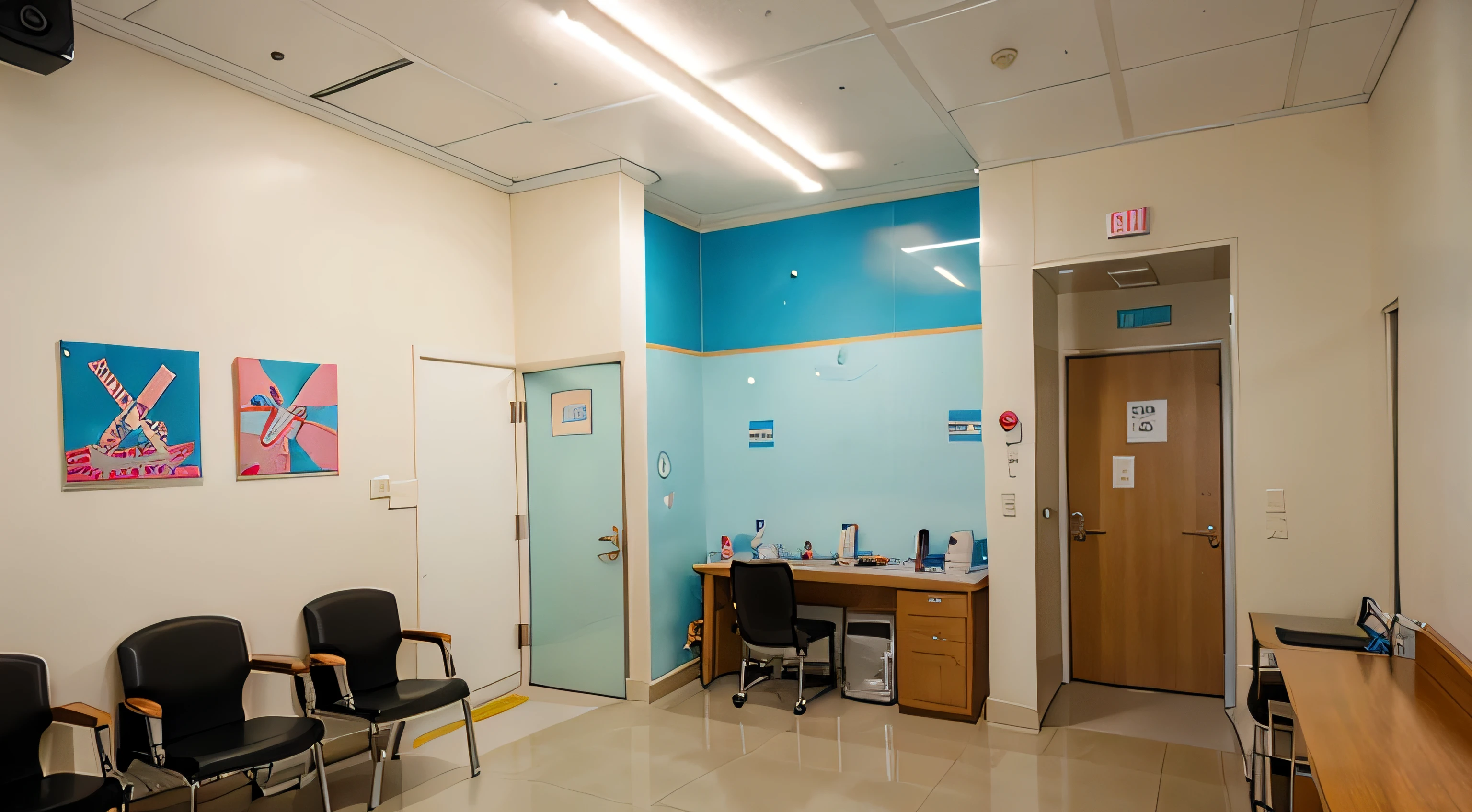 clinic examination room, cartoon style