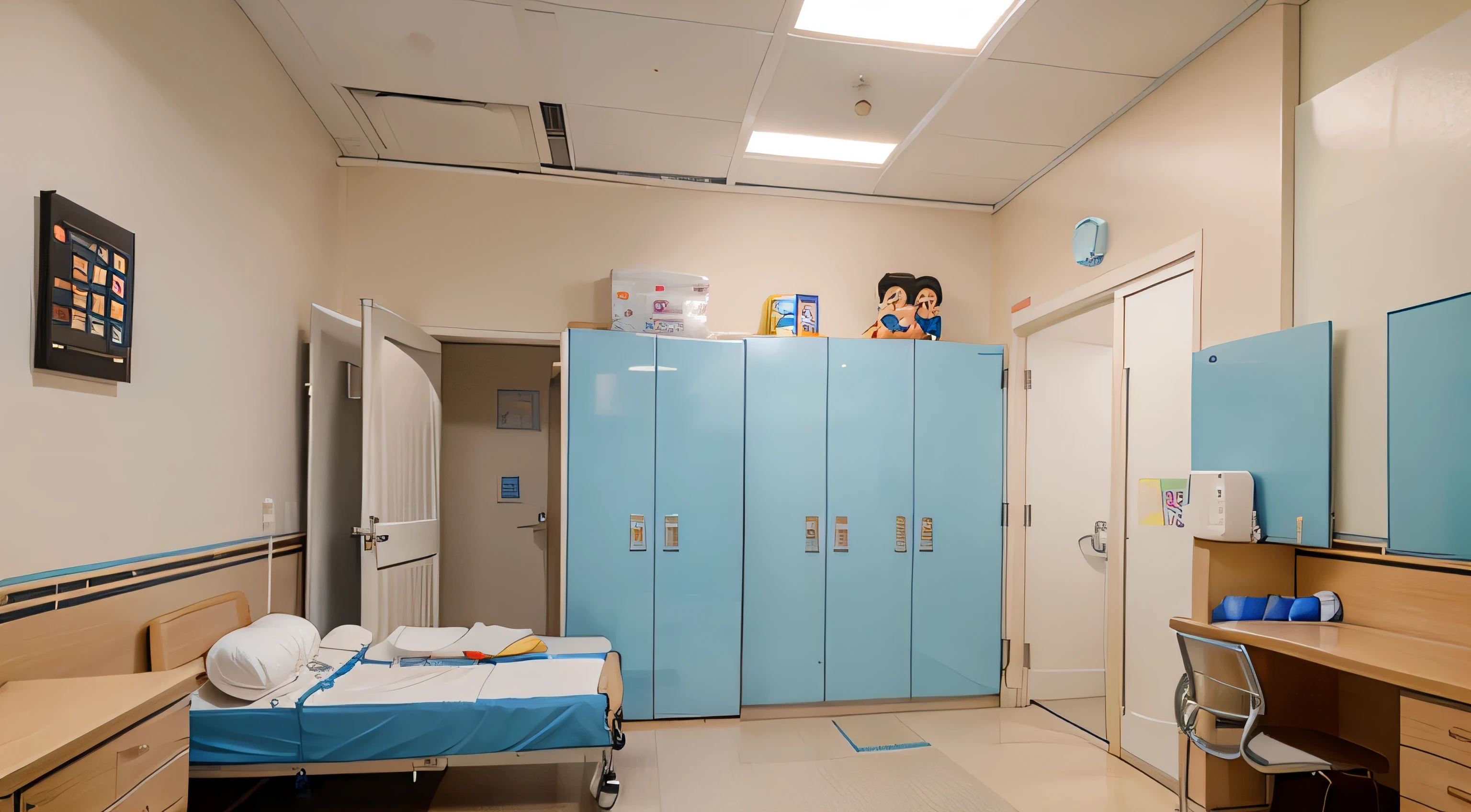 clinic examination room, cartoon style