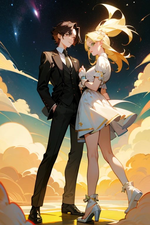황혼의 남자 Trip자. Brunette man. Green-eyed. rich blonde girl.universe.Trip. dreamy. Two people. From head to toe.Dynamic