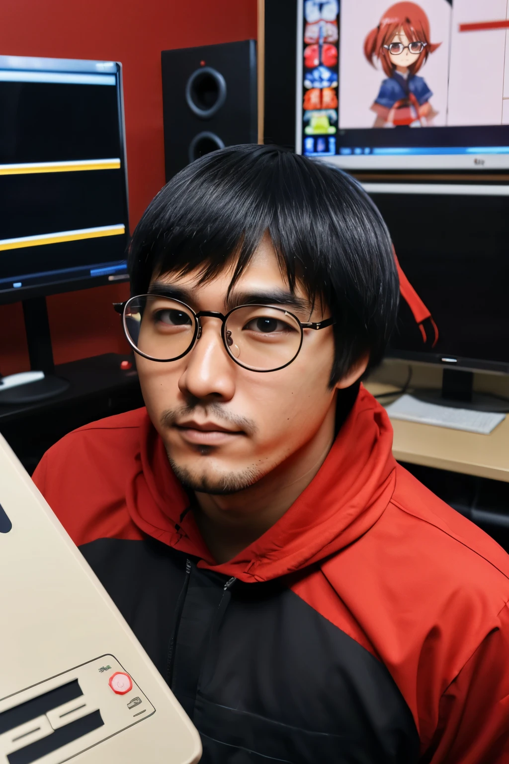 japanese men, 30 years old, IT Engineer, Introverted, anime、Manga collection、video games glasses、obesity
