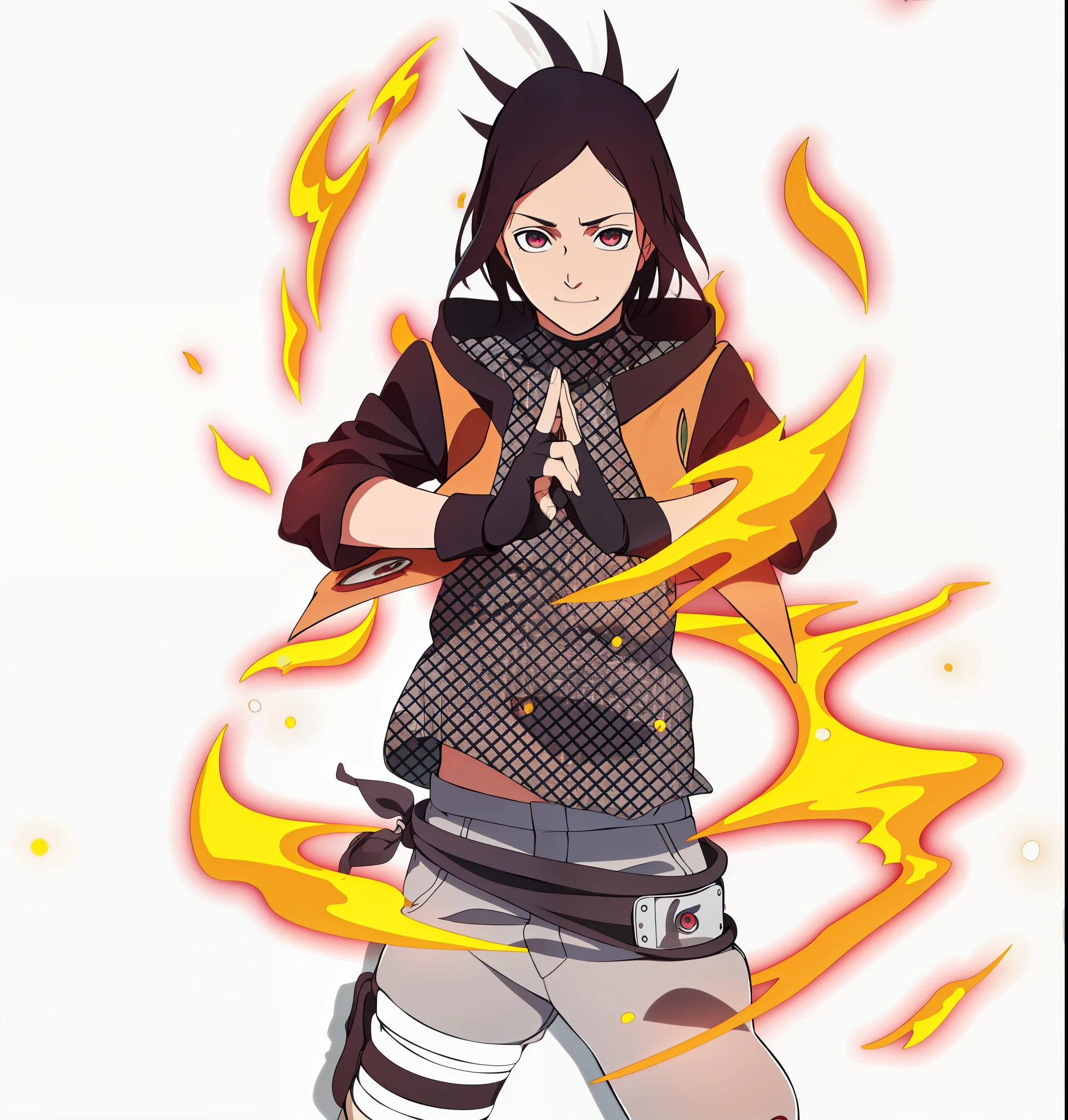 naruto,masterpiece, best quality, high quality, 1boy, solo, male focus, looking at viewer, upper body, eren_yeager, brown hair, red eyes, jacket, 