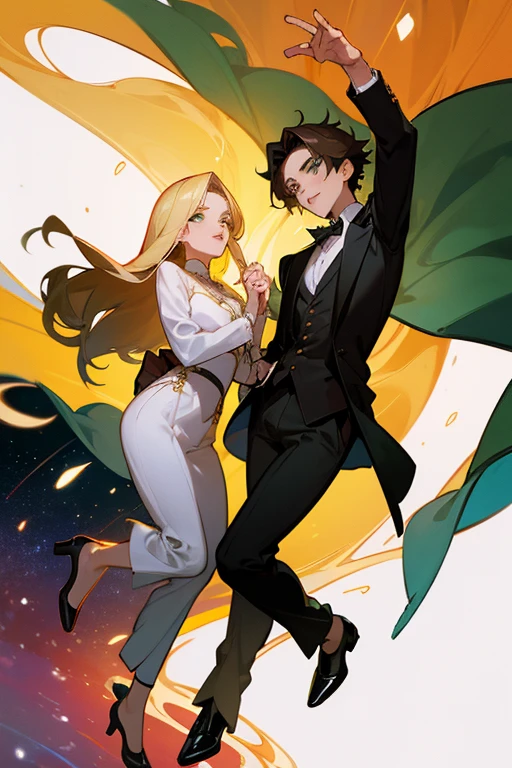 황혼의 남자 Trip자. Brunette man. Green-eyed. rich blonde girl.universe.Trip. dreamy. Two people. From head to toe.Dynamic