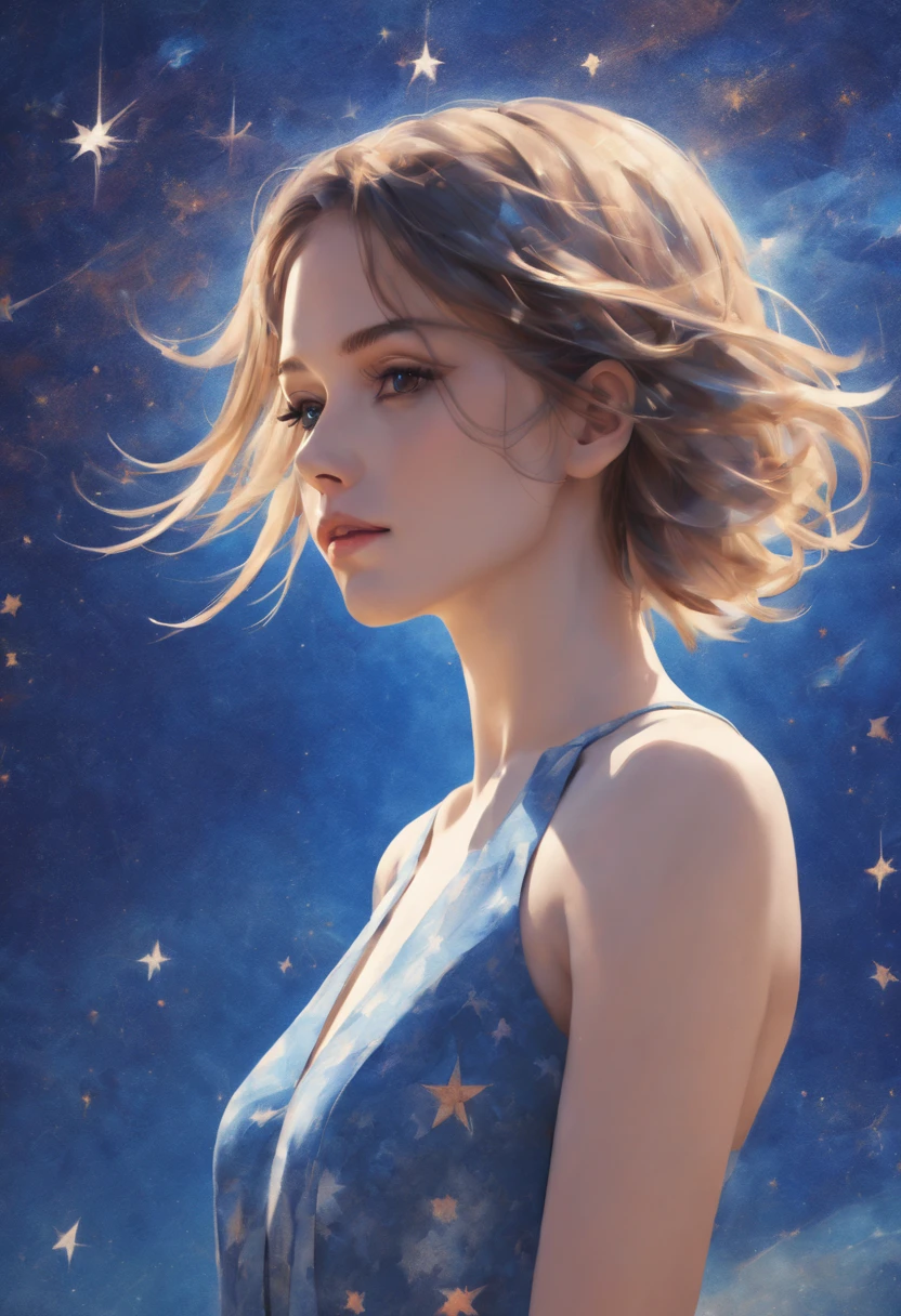 (abstractionismStarry Sky:1.5), sharp image, 8k, rim light, poster, hdr, detailed, Cubism woman, (Soft tone)