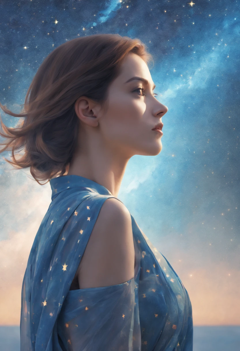 (abstractionismStarry Sky:1.5), sharp image, 8k, rim light, poster, hdr, detailed, Cubism woman, (Soft tone)