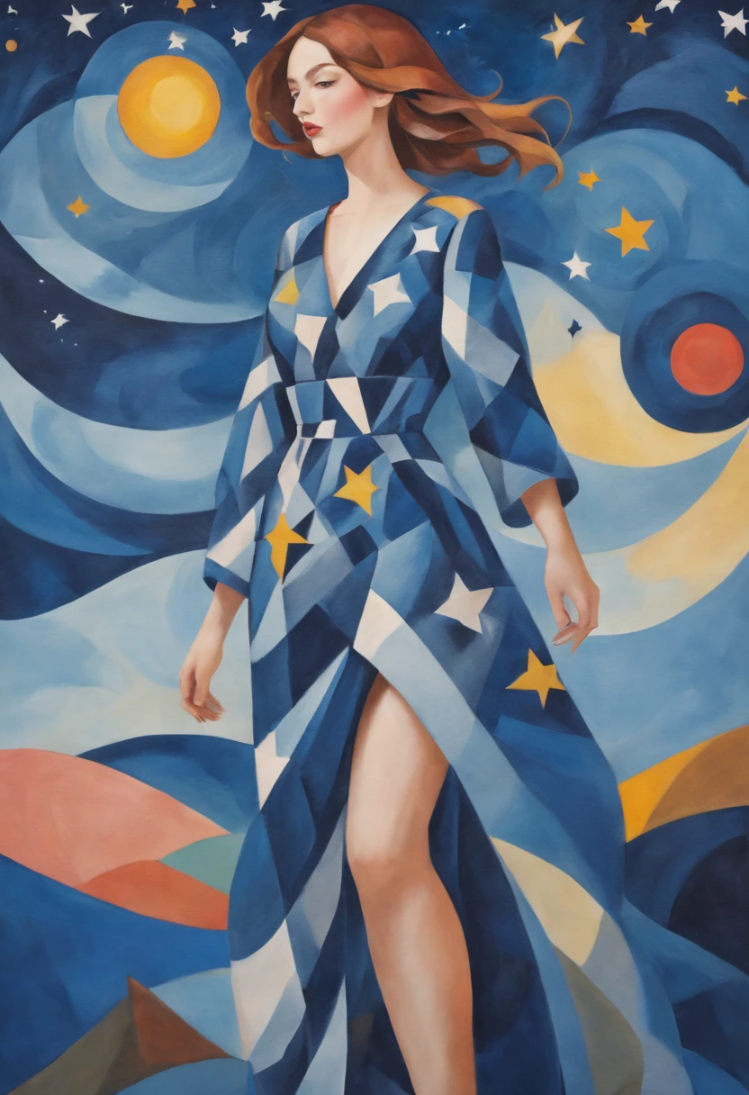 Soft tone, From Cubism, Fauvism to Surrealism and Abstractionism, woman, their art concept and pattern all have been embodied in fashion design.Starry Sky