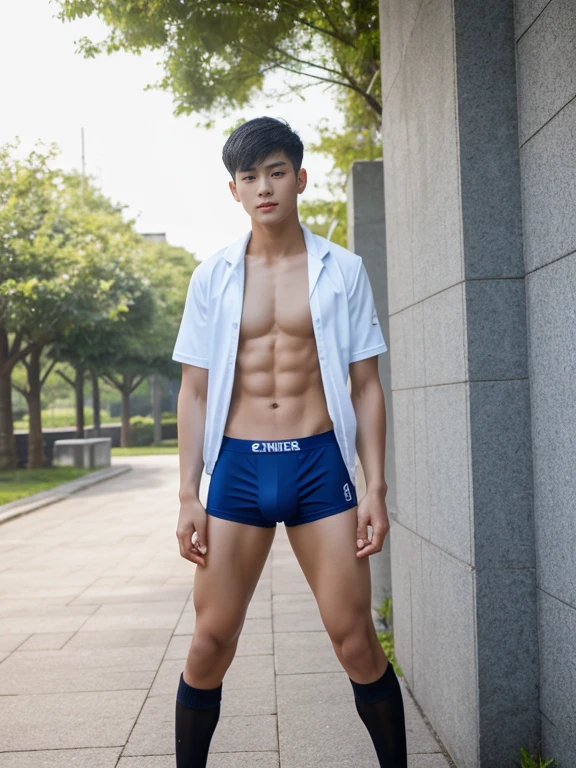 teenagers , young , light-skin , wearing an dark blue sexy underwear, tmasterpiece,k hd,the feet ,black long socks,The barefoot , blue colour , handsome and cute , extreme cute boy , white skin , dark blue underwear boxers shorts , extremely tall and cute boy ,oppa model , handsome model , full body , dark blue boxers underwears short shorts , black socks , white light-skin , Chinese model , young boy , white skin , handsome and extremely cute , blue boxers underwear shorts , long black socks , handsome model , at the park , jogging , model oppa , long legs , jogging , running , high knee black socks ,black long socks , stand up , extremely tall , extremely high , blue underwears , blue sports underwear , long black socks , clean and white legs , Chinese model , extremely long legs , looking at the camera , clean and white thigh , heavy bulge , kid face , baby face , wearing jacket , blue underwears boxers , light and white skin , Chinese model , strike a pose , sexy pose , horny boy , high knee black socks , long black socks , japanese gym short shorts