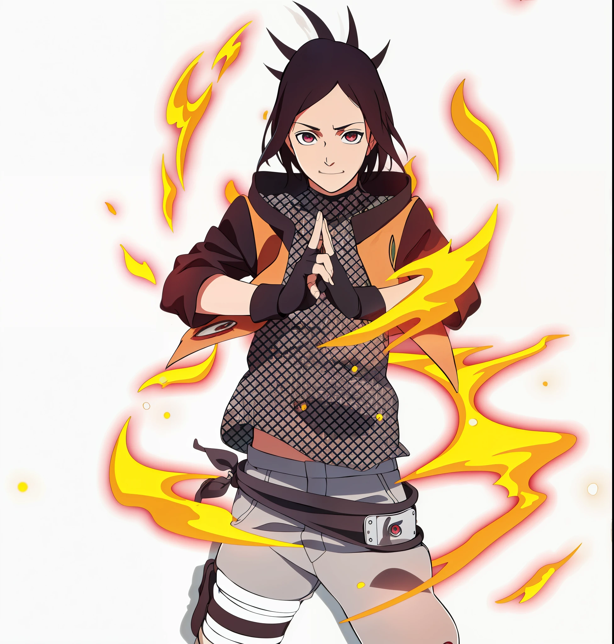 naruto,masterpiece, best quality, high quality, 1boy, solo, male focus, looking at viewer, upper body, eren_yeager, brown hair, red eyes, jacket,