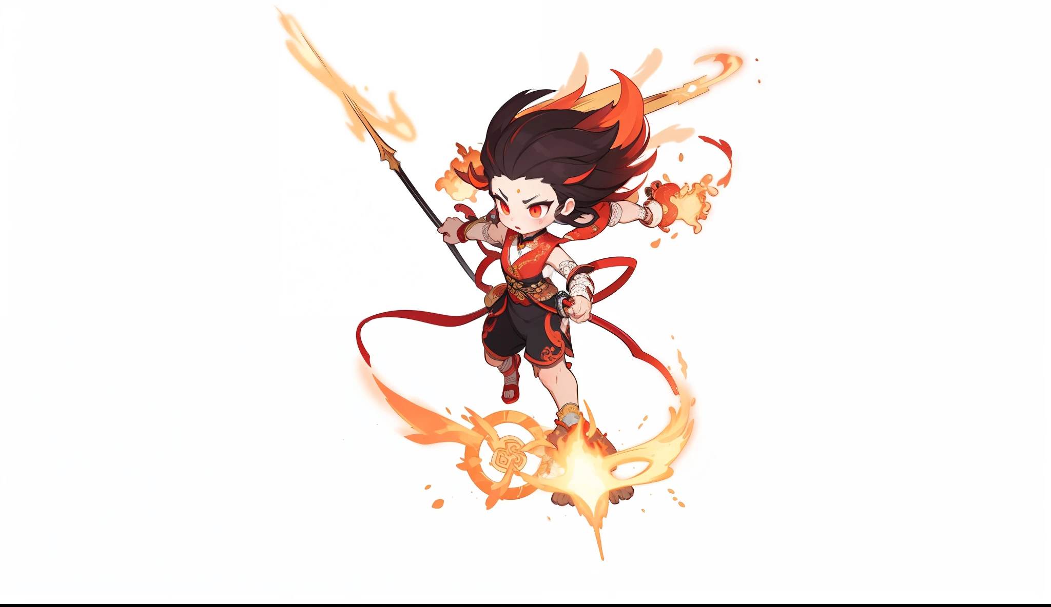 (best quality,masterpiece:1.2),ultra-detailed,Chinese mythical character,Nezha,full body,no background,traditional illustration,mythological,ornate costume,vibrant colors,fierce expression,flaming hair,sharp eyes,powerful stance,sword-wielding,heroic,divine powers,majestic aura,symbolic motifs.
best quality，masterpiece:1.2, detailed，Chinese mythological figures，nezha，whole body，no background，traditional illustration，mythical，gorgeous costumes，bright colors，fierce expression，Flaming hair，sharp eyes，A mighty attitude，Sword-wielding，Valiantary，Divine power，solemn atmosphere，symbolic pattern。