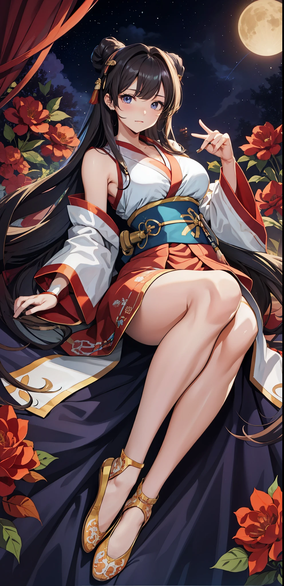 （tmasterpiece，best qualtiy，A high resolution，Large breasts，（cleavage:1.3)，统一 8k 壁纸，Extremely detailed CG：1），（illustratio：1.0），1girll，Solo，nakorurums，Bow knot，shairband，Ainu clothes，Fingerless gloves，short- sleeved