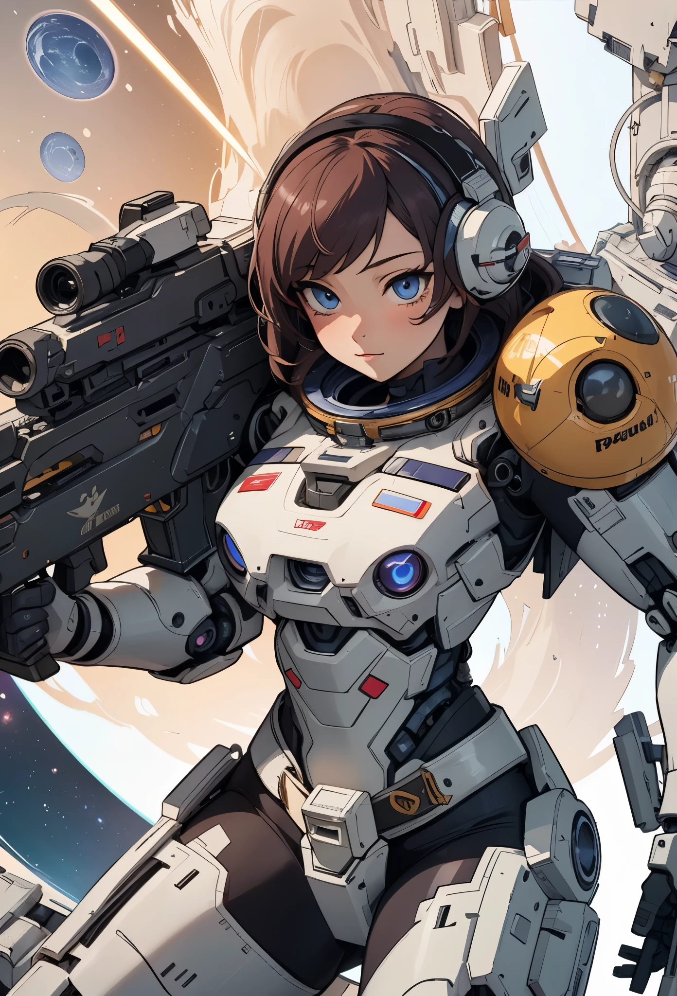 ((Highly accurate drawing in every detail)Extremely precise depiction)[High resolution],(detailed illustrations,とてもfineで緻密な描画,Delicate drawn lines with tempo,Realistic texture expression),[color traced main line],(Space Battlefield [Space Mobile Fortress]),[solo],HENTAI (((ANIME) BIONICGirl) Beauty  ((muscular) [Plump])) (Astronauts Cyborg) [Space Marine Corps Military [MASCHINEBODY]],Bullet Belt Javelin [[Firearms, Machine Guns, Bazookas] Saber Rifle ][[Rocket Pack]],Zero Gravity Front,gravure [[White Devil] [Outer space combat]] Battle Damage,[retro future],(intricate and beautiful decoration [Dense detail]),(Fine and beautiful skin expression [transparency]),[完璧な目のdetailed (Beautifully detailed iris)(Eyes like deep jewels)],(eyes light[Pinpoint lighting for the eyes]),[long and beautiful eyelashes],[precisely drawn hair [美しく艷やかな髪のdetailed]],(完璧な手のdetailed [Beautiful fingers with no damage [beautiful nails]]),(perfect anatomy(perfectly balanced proportions))[[full body portrait]],[[Design built to the highest level]][ideal color coordination(Accurate simulation of light and material interactions)],([Precision Detail](detailed,高fine)),[Visual art that tells a story],((highest quality)fine[[High density drawing]])[FHD].