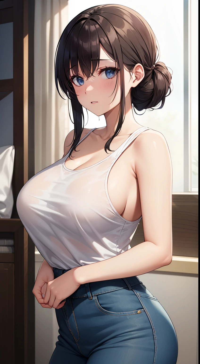 Casual hairstyle, Leaky big breasts:1.2)