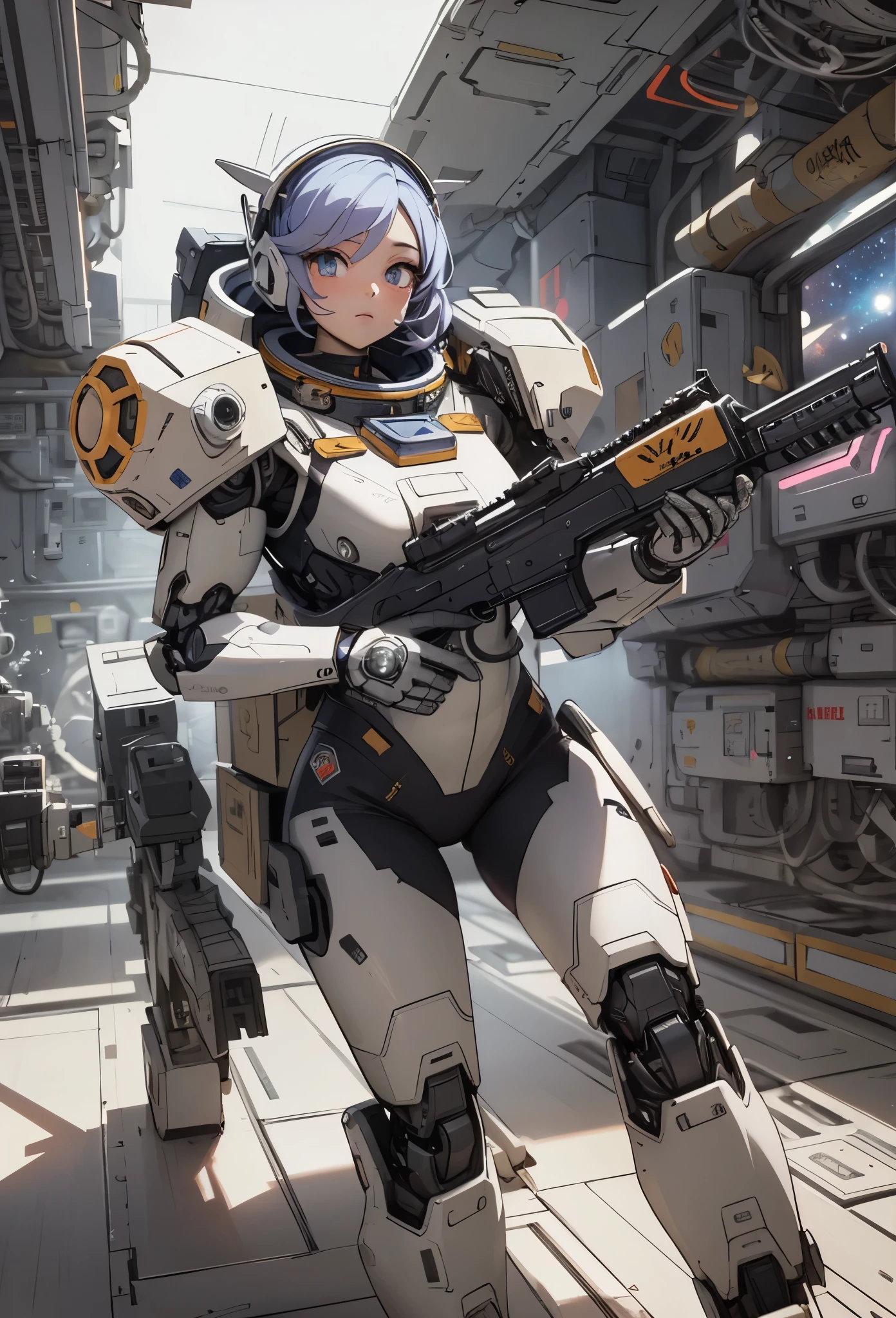 ((Highly accurate drawing in every detail)Extremely precise depiction)[High resolution],(detailed illustrations,とてもfineで緻密な描画,Delicate drawn lines with tempo,Realistic texture expression),[color traced main line],(Space Battlefield [Space Mobile Fortress]),[solo],HENTAI (((ANIME) BIONICGirl) Beauty  ((muscular) [Plump])) (Astronauts Cyborg) [Space Marine Corps Military [MASCHINEBODY]],Bullet Belt Javelin [[Firearms, Machine Guns, Bazookas] Saber Rifle ][[Rocket Pack]],Zero Gravity Front,gravure [[White Devil] [Outer space combat]] Battle Damage,[retro future],(intricate and beautiful decoration [Dense detail]),(Fine and beautiful skin expression [transparency]),[完璧な目のdetailed (Beautifully detailed iris)(Eyes like deep jewels)],(eyes light[Pinpoint lighting for the eyes]),[long and beautiful eyelashes],[precisely drawn hair [美しく艷やかな髪のdetailed]],(完璧な手のdetailed [Beautiful fingers with no damage [beautiful nails]]),(perfect anatomy(perfectly balanced proportions))[[full body portrait]],[[Design built to the highest level]][ideal color coordination(Accurate simulation of light and material interactions)],([Precision Detail](detailed,高fine)),[Visual art that tells a story],((highest quality)fine[[High density drawing]])[FHD].