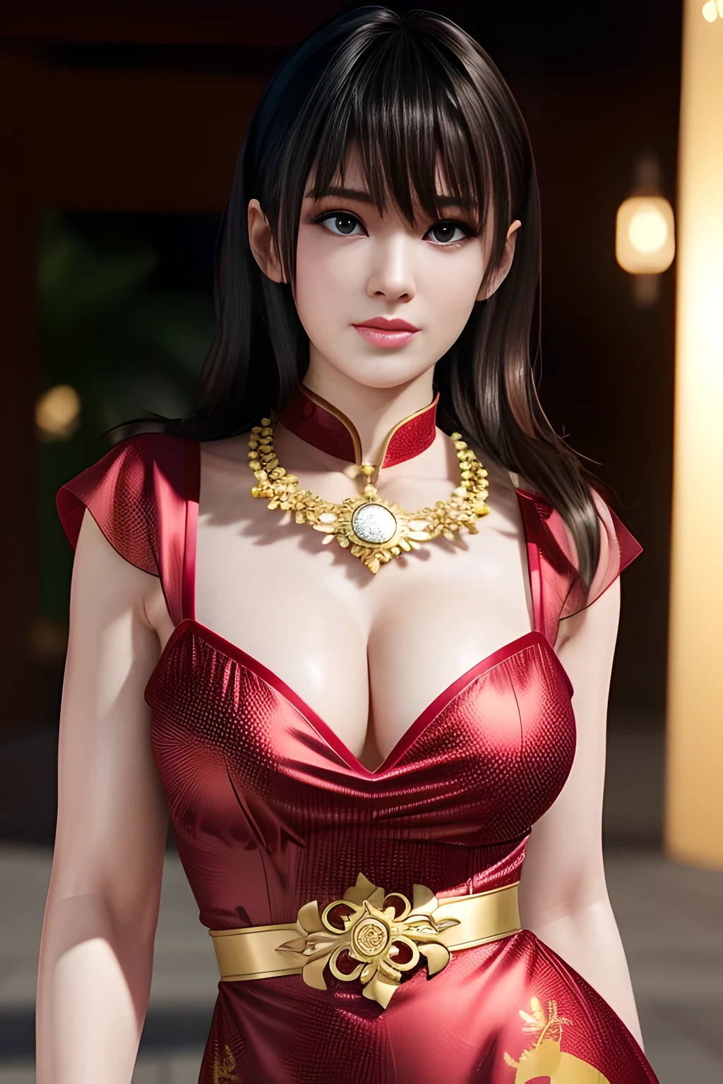 1girl,Nanami,Relax,(Wearing Chinese dress),(((in dubai))),Jewelry,slightly parted lips, lewd smile, red lips,huge breasts,Charming cleavage,((8k, RAW photos, top quality, masterpieces), high-definition RAW color photos professional close-up photos), (realistic, photorealism: 1.37), (highest quality), (best shadows), ((erotic, sexy), ultra high resolution, high-definition CG unified 8K wallpapers, physically based rendering, movie lighting),