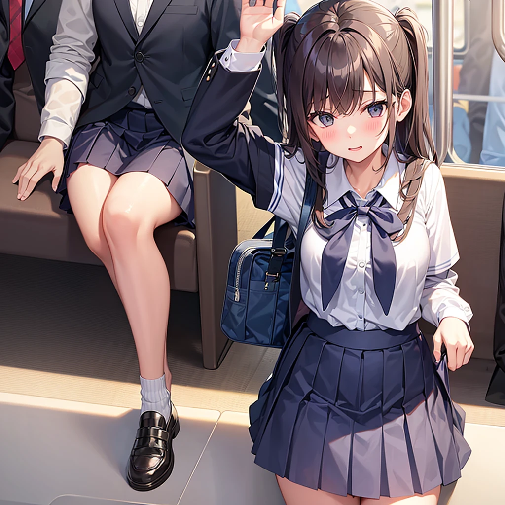 Cute schoolgirl cums up her skirt on the train