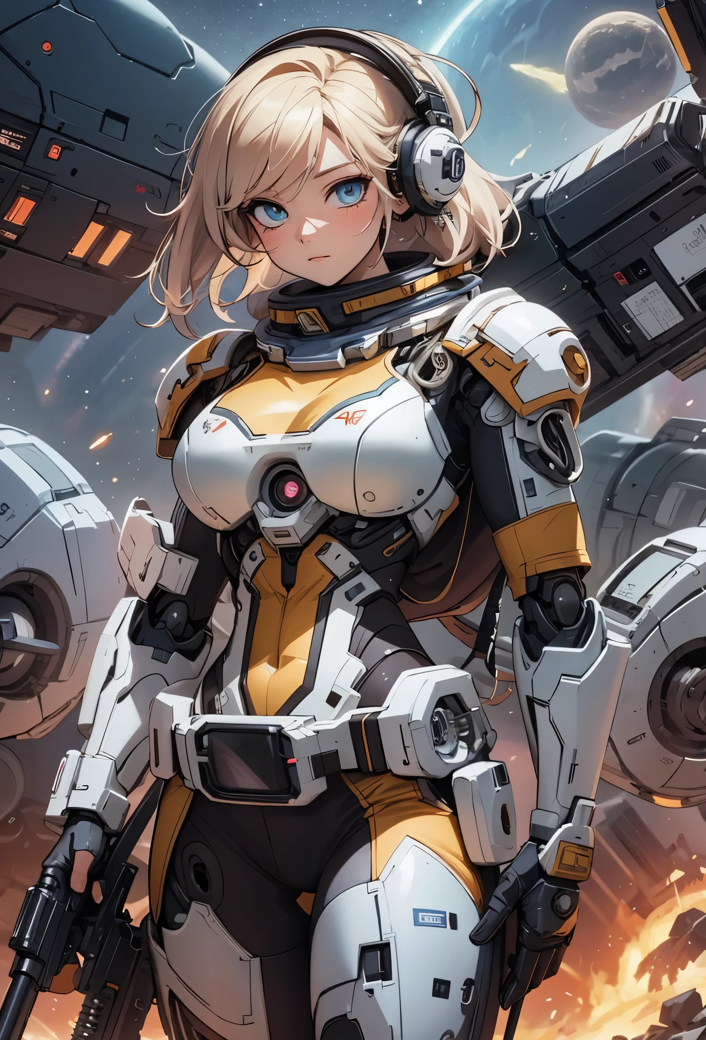 ((Highly accurate drawing in every detail)Extremely precise depiction)[High resolution],(detailed illustrations,とてもfineで緻密な描画,Delicate drawn lines with tempo,Realistic texture expression),[color traced main line],(Space Battlefield [Space Mobile Fortress]),[solo],HENTAI (((ANIME) BIONICGirl) Beauty  ((muscular) [Plump])) (Astronauts Cyborg) [Space Marine Corps Military [MASCHINEBODY]],Bullet Belt Javelin [[Firearms, Machine Guns, Bazookas] Saber Rifle ][[Rocket Pack]],Zero Gravity Front,gravure [[White Devil] [Outer space combat]] Battle Damage,[retro future],(intricate and beautiful decoration [Dense detail]),(Fine and beautiful skin expression [transparency]),[完璧な目のdetailed (Beautifully detailed iris)(Eyes like deep jewels)],(eyes light[Pinpoint lighting for the eyes]),[long and beautiful eyelashes],[precisely drawn hair [美しく艷やかな髪のdetailed]],(完璧な手のdetailed [Beautiful fingers with no damage [beautiful nails]]),(perfect anatomy(perfectly balanced proportions))[[full body portrait]],[[Design built to the highest level]][ideal color coordination(Accurate simulation of light and material interactions)],([Precision Detail](detailed,高fine)),[Visual art that tells a story],((highest quality)fine[[High density drawing]])[FHD].