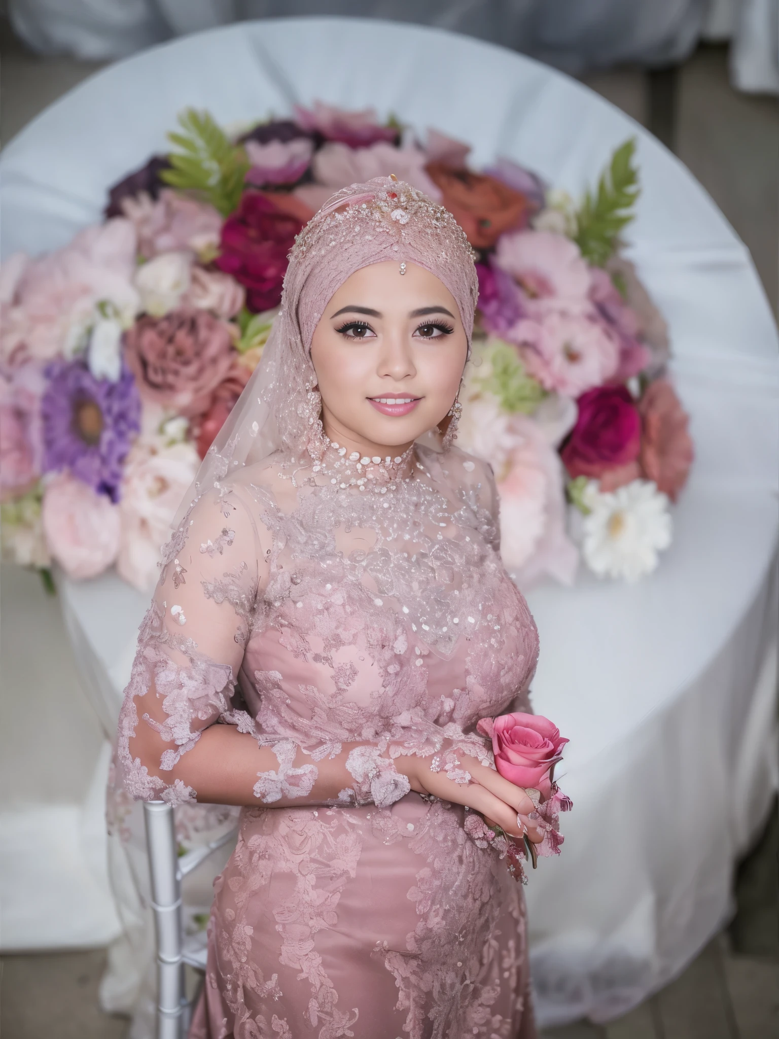 arafed woman in a pink dress and a tiable holding a flower, bride, taken with canon 5d mk4, siya oum, captured on canon eos r 6, taken with canon eos 5 d mark iv, shot with canon eoa 6 d mark ii, beautiful woman, inspired by Nazmi Ziya Güran, wedding, shot on nikon z9