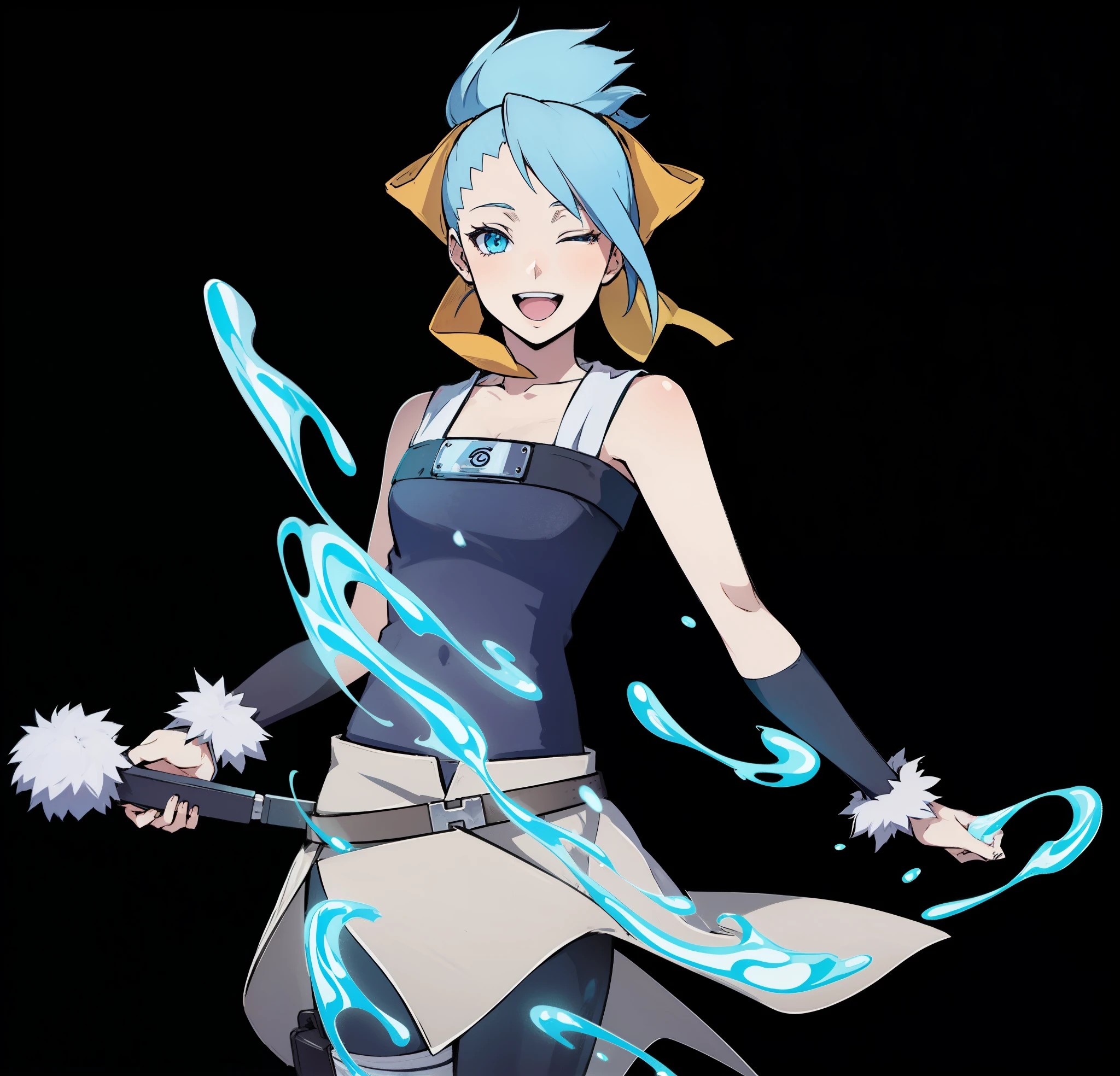 Personagem feminina da anime Naruto, bonita, sorridente, com cabelo azul, com um vestido, ninja feminina