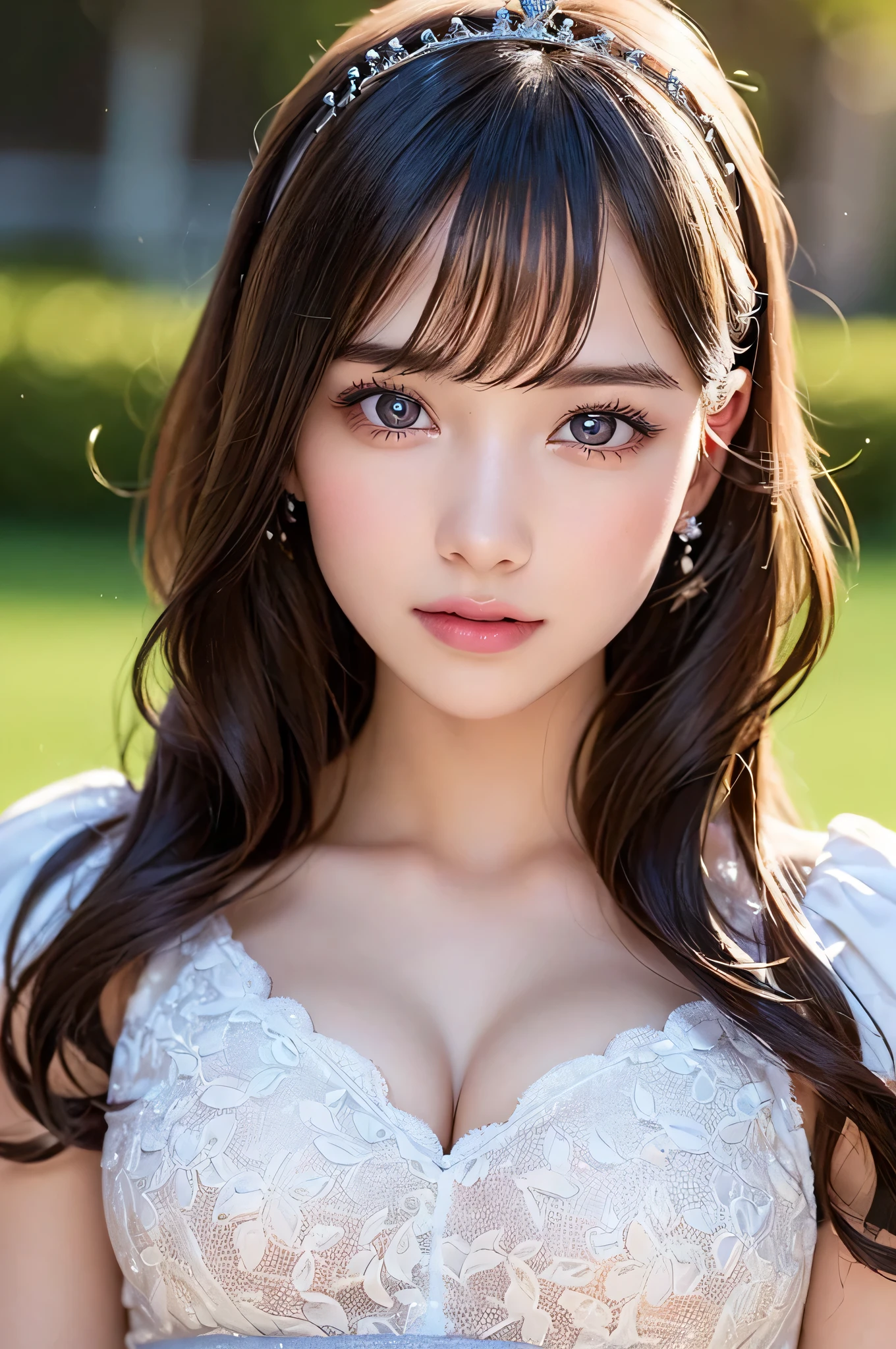 (1beautiful girl), (Beautiful girl in a princess dress:1.5), Amazing face and eyes, (extremely detailed beautiful face), (The sexiest look), (Beautiful big breasts:1.2), (Best Quality:1.4), (Ultra-detailed), (extremely detailed CG unified 8k wallpaper), Highly detailed, RAW Photos, Professional Photography, a scene from a movie,