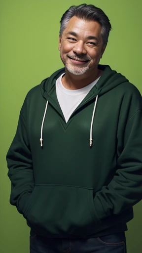 Has a camera、Have a camera、Middle-aged man with camera hanging from his neck、grin、oriental、I wore a sweatshirt、dressed in green、highest quality、masterpiece、ultra high resolution、(Photoreal:1.4)、No background、Upper body、highest quality、masterpiece、ultra high resolution、(Photoreal:1.4)、game poster、Handsome guy、