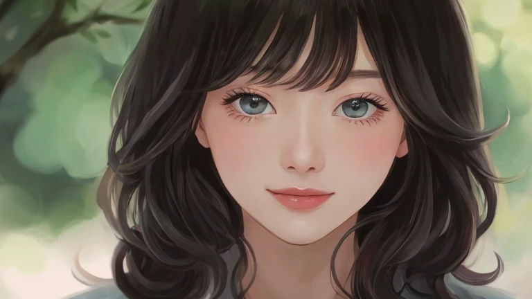 portrait of a cute 28 year old American girl , on a Discord video call, thick wavy black hair, smirking, long eyelashes,
 torso, facing viewer, 8k, super detail, best quality, 1080P, 1080P, 1080P, 4K, 8k, 16k, HD, 1080P