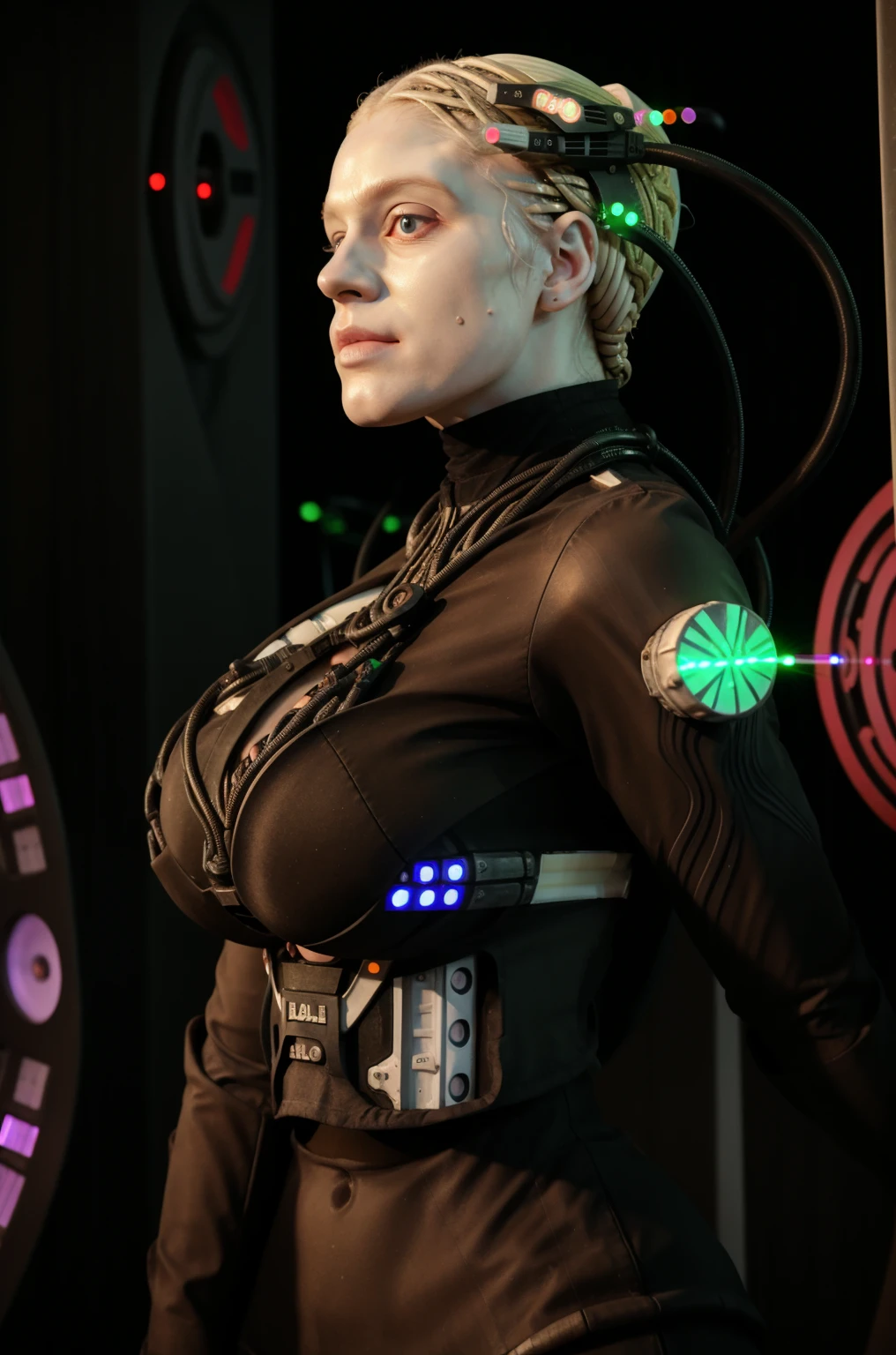 borg woman casey, (cable:1.4), 

[(pale white:.1) (Natural:1) (skin:1.3)::8]
[[(Natural:1.1) (pale white:.9) (skin:1.3):8]::16]
[(Natural:1) (pale white:1.3) (skin:1.3):16]
 [(with:.01) (beauty_marks:.01):6], 
[(bald:.12)::1]
[[(bald:.01):1]::10], [(light blonde hair:.01):10], [albino Nordic:8],  
side view, 
(medium shot:1.4), (cybernetic:.1) (cyborg:.17) (with laser led lights:1.2) (revealing:1.1) (bikini:.6), (busty:1.2), [borg implants::6], [assimilation, afraid, fear::8], 

[young:4], front light, fit, well lit, sunny, bright scifi starship background, [(led lights, laser lights:.01):8], detailed skin,  photograph, detailed, high resolution, RAW photo, in frame, 
[BREAK:6] [(long light blonde hair:1.6):10], [(blue eyes:1.1):6], 
[BREAK:8] 
[(many beauty_marks and:.01) (many light moles on her skin:1.2):8], 

[BREAK (light brown moles:.1):20]