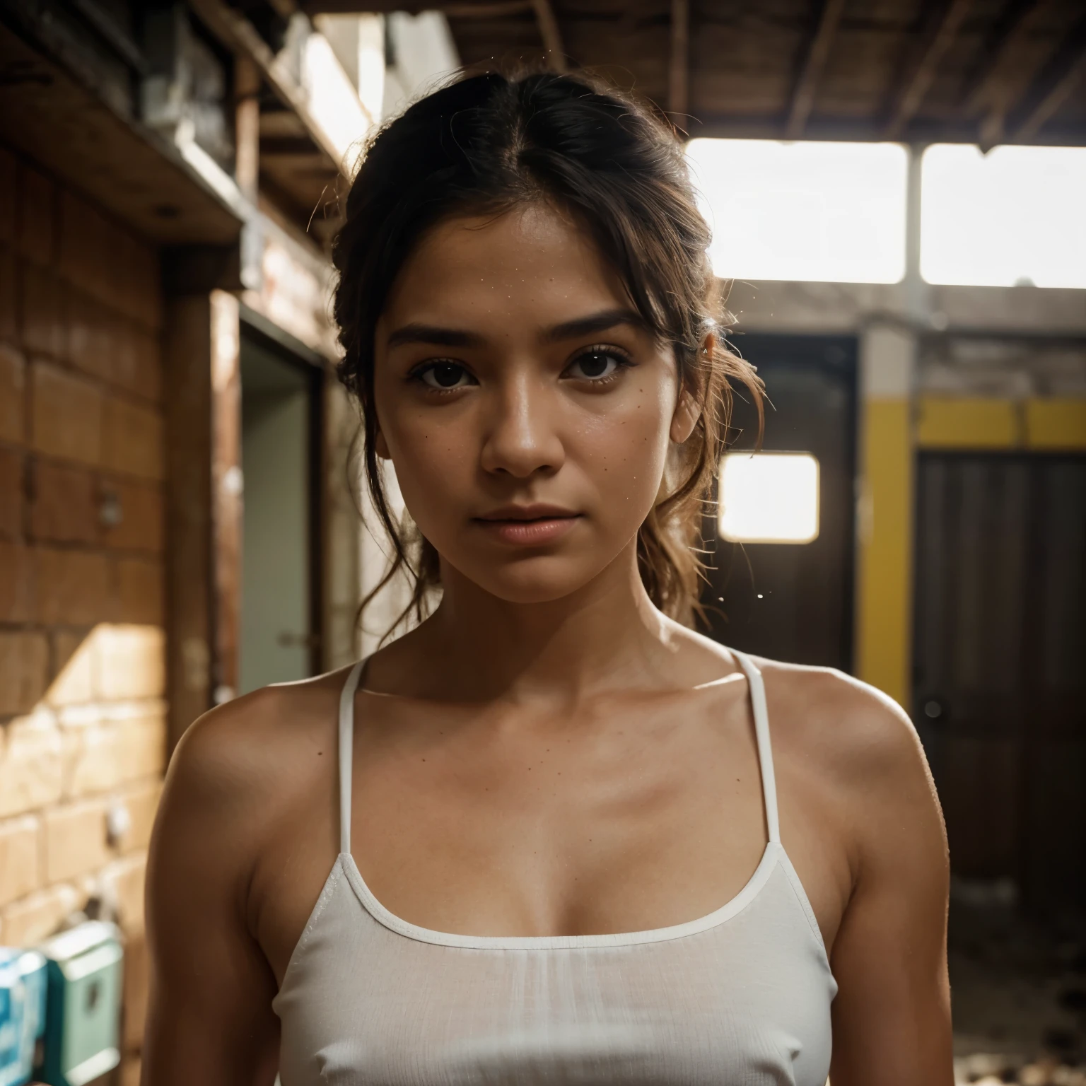 Um soldado espartano invadindo uma favela brasileira, fotorrealista, taken using the Canon EOS R camera with a 50mm F/1.8 lentes, f/2.2 aberturas, Velocidade do obturador 1/Anos 200, ISO 100 e luz natural, corpo todo, fotografia hiper-realista, cinema, cinema, Hiperdetalhe, Ultra HD, color correction, HDR, color grading, hyper realistic CG animation --air 4:5 --upbeta --q 2 --v 5, d