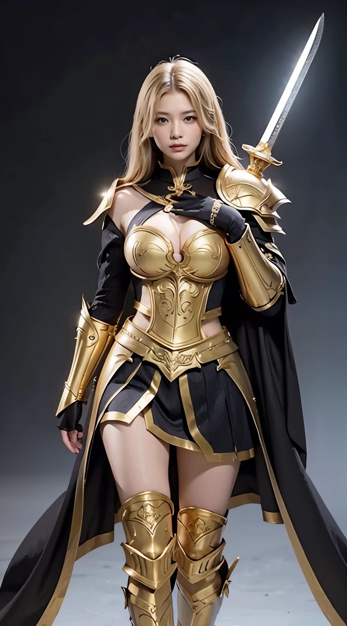 gilded armor、　huge sword、