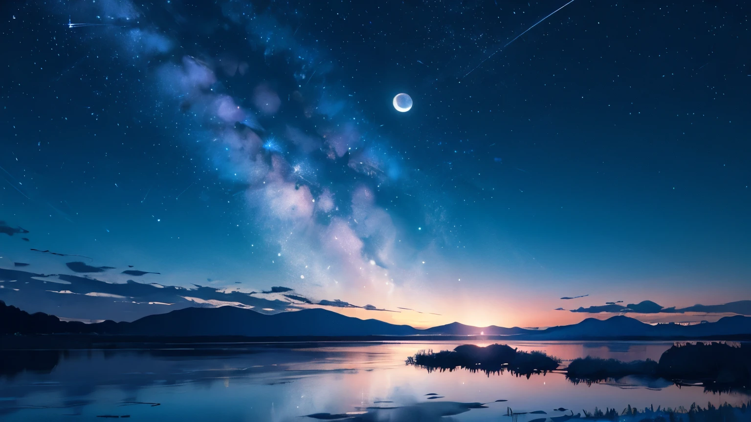 NIGHT SKY WITH MOON AND STAR