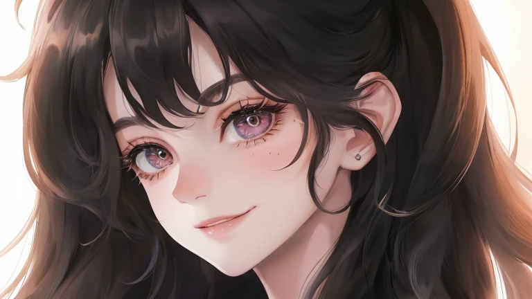 portrait of a cute 28 year old American girl , on a Discord video call, thick wavy black hair, smirking, long eyelashes,
 torso, facing viewer, 8k, super detail, best quality, 1080P, 1080P, 1080P, 4K, 8k, 16k, HD, 1080P