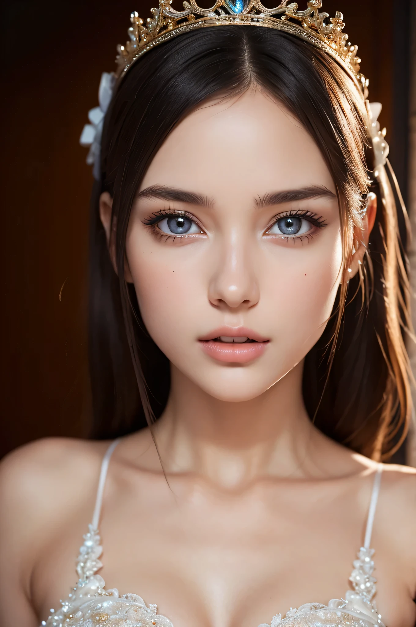 (1beautiful girl), (Beautiful girl in a princess dress:1.5), Amazing face and eyes, (extremely detailed beautiful face), (The sexiest look), (Beautiful big breasts:1.2), (Best Quality:1.4), (Ultra-detailed), (extremely detailed CG unified 8k wallpaper), Highly detailed, RAW Photos, Professional Photography, a scene from a movie,