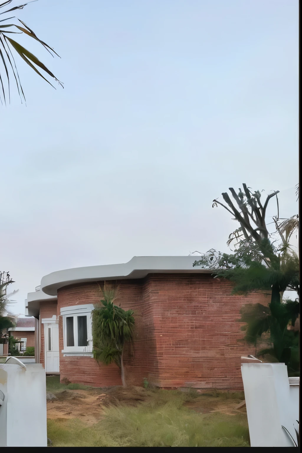 there is a small house with a palm tree in front of it, roof with vegetation, 3/4 profile, rounded roof, complete house, wide angle exterior 2022, exterior view, star roof, amidst of nature fully covered, profile image, high - angle view, front top side view, covered with vegetation, with vegetation, inter dimensional villa