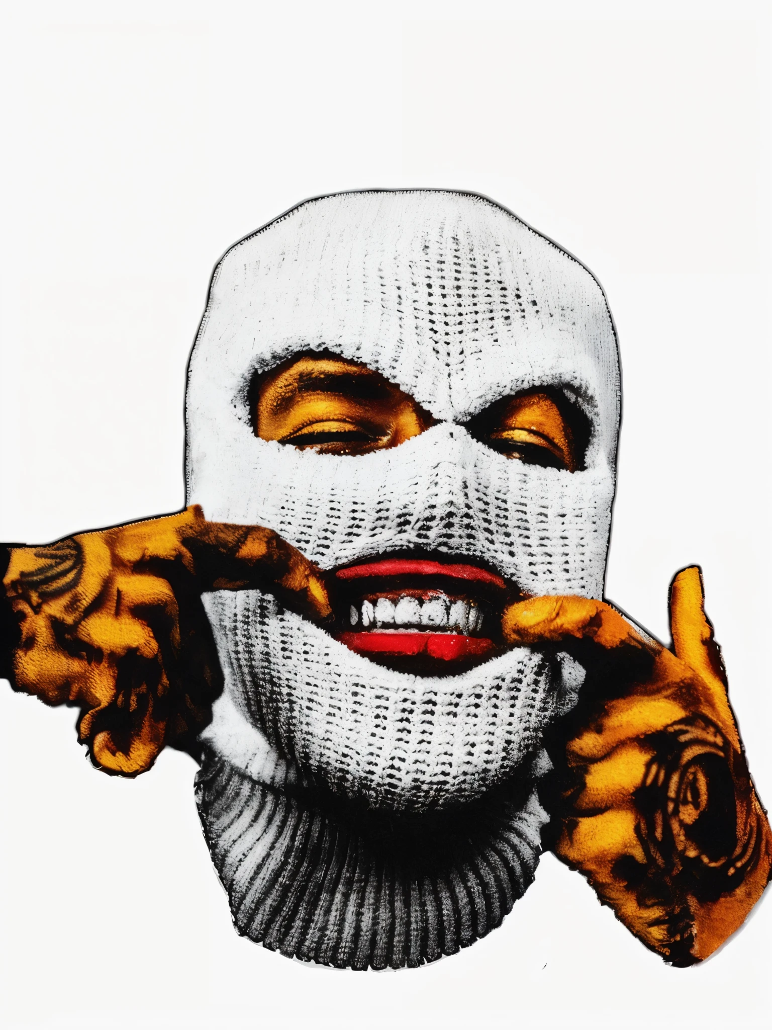 a close up of a person wearing a white mask and holding a cigarette, ski mask, album art, balaclava, crips, ski masks, crips details, rap album cover, high quality artwork, white mask, rap album cover art, alternate album cover, white head, album art cover, official artwork, xxxtentacion, paid artwork, yung lean