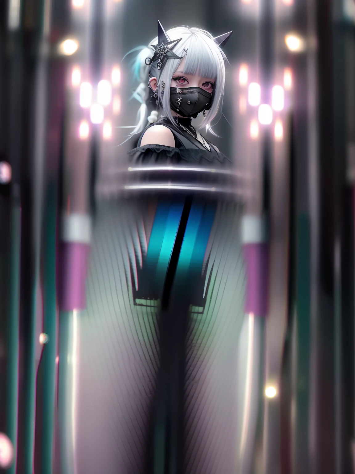 Black hair, pigtails, purple eyes, dynamic pose, black leather jumper, side tie panties (dark: 1.2) high definition, masterpiece, best work